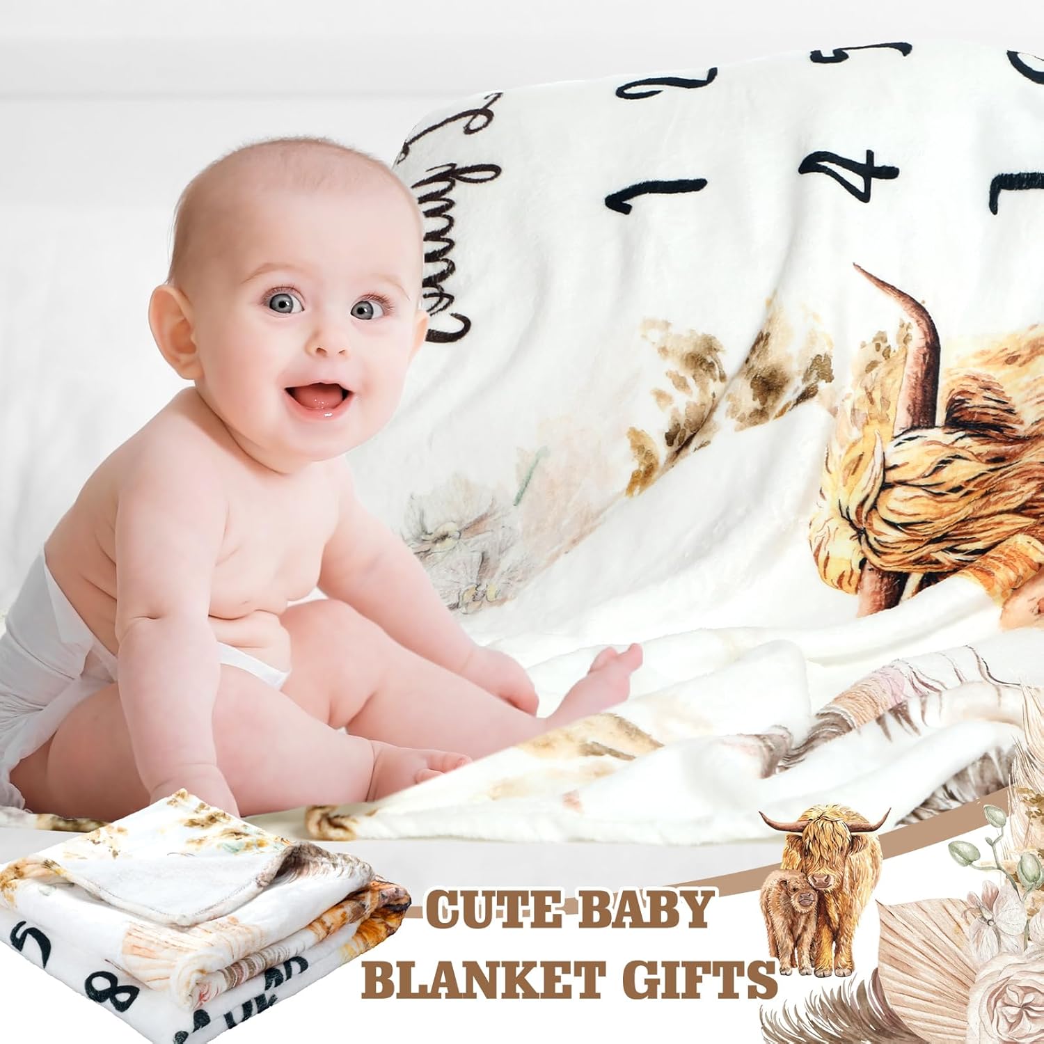 Mindsoft Boho Floral Baby Milestone Blanket