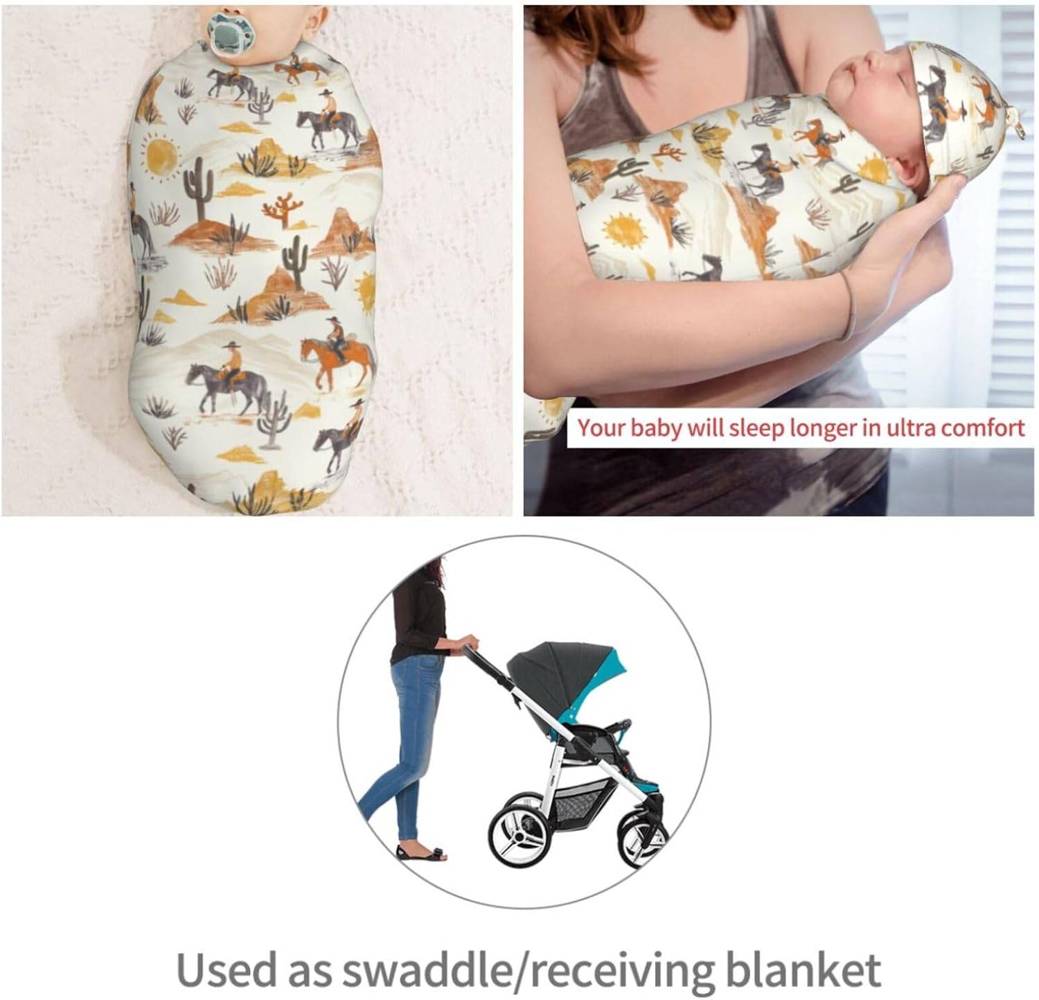Soft Western Cowboys Horses Swaddle Blanket Set