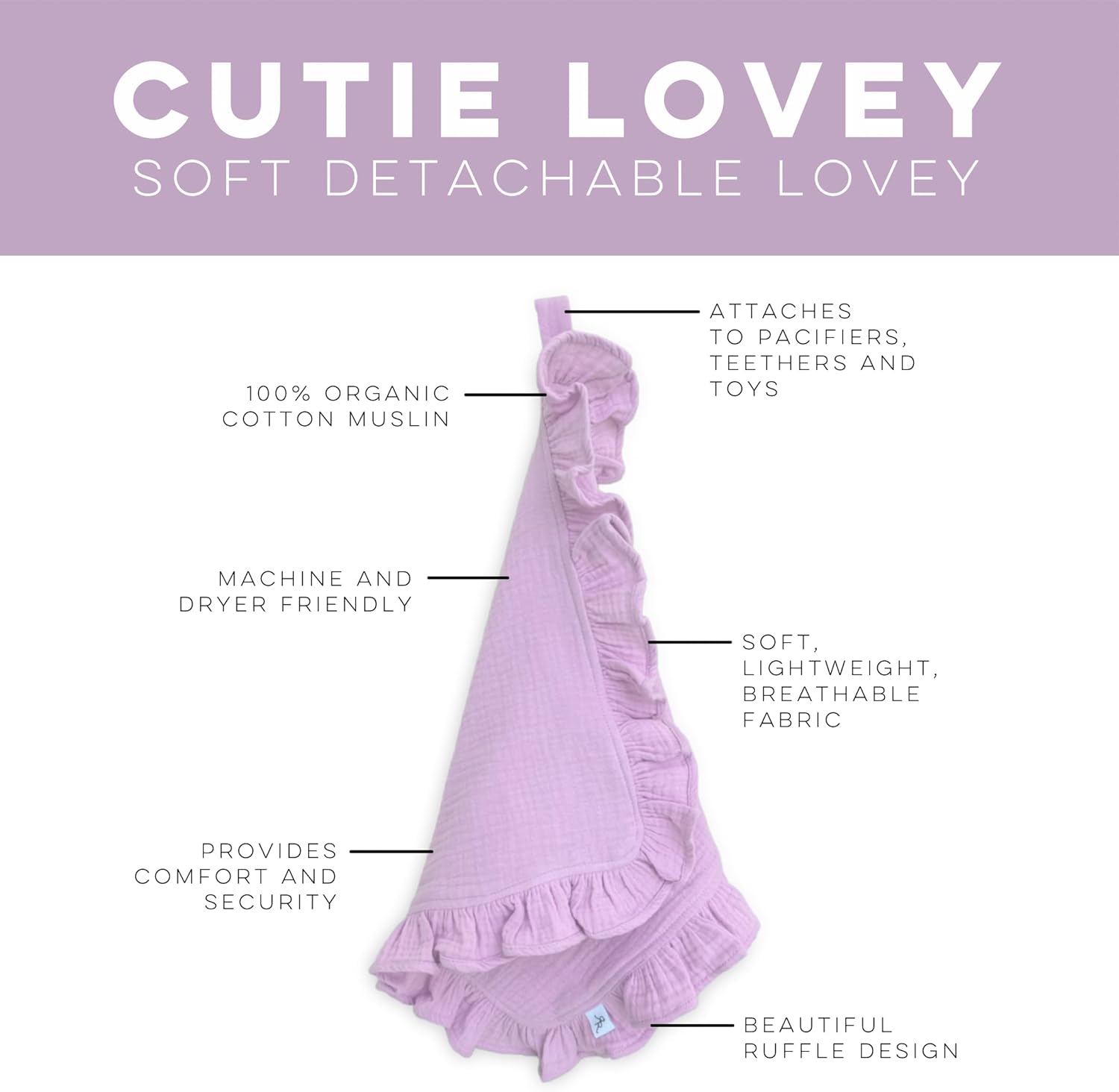 Ryan Rose Cutie Lovey Security Blanket - Organic Cotton Muslin with Snap Closure