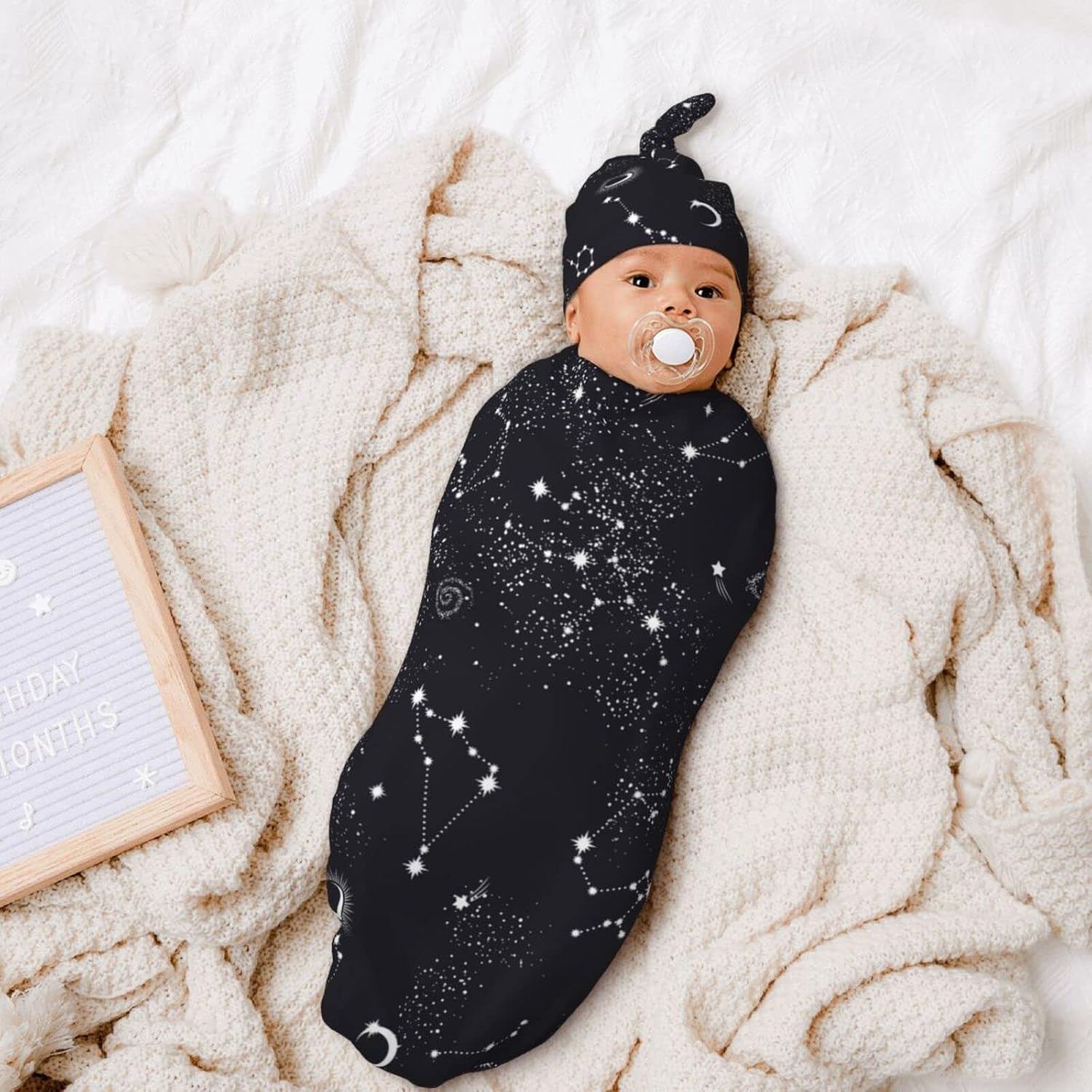 Baby Newborn Swaddle Blanket with Beanie Hat