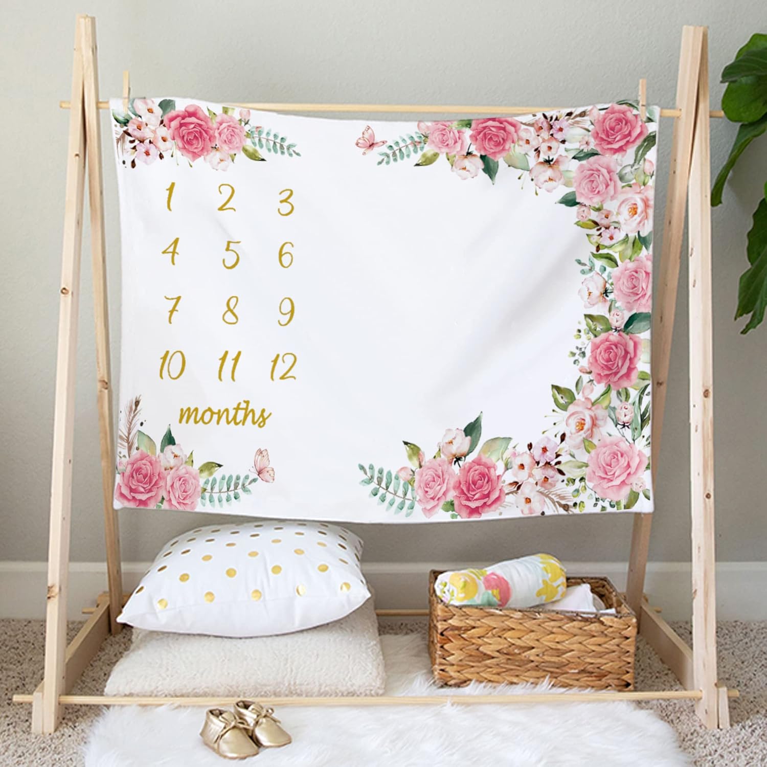 Baby Monthly Growth Milestone Blanket with Bow and Wreath