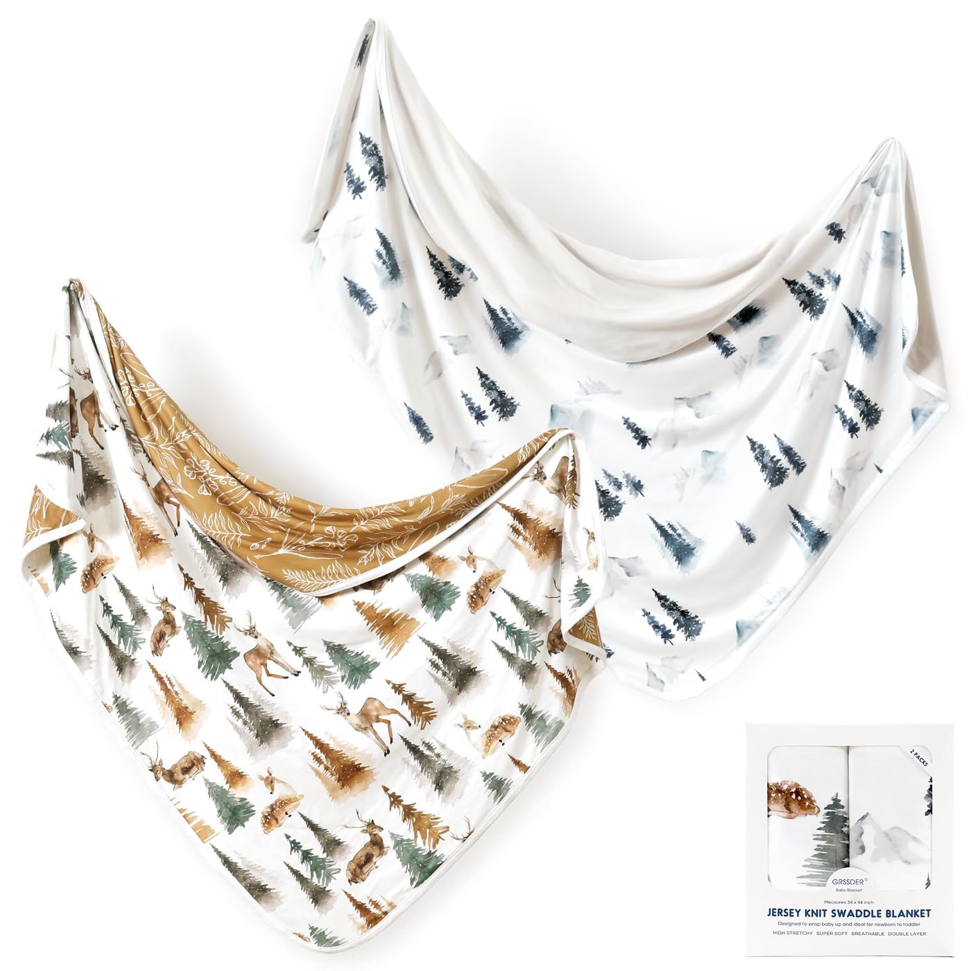 GRSSDER Swaddle Blankets 2 Pack Baby Boys Deer Forest
