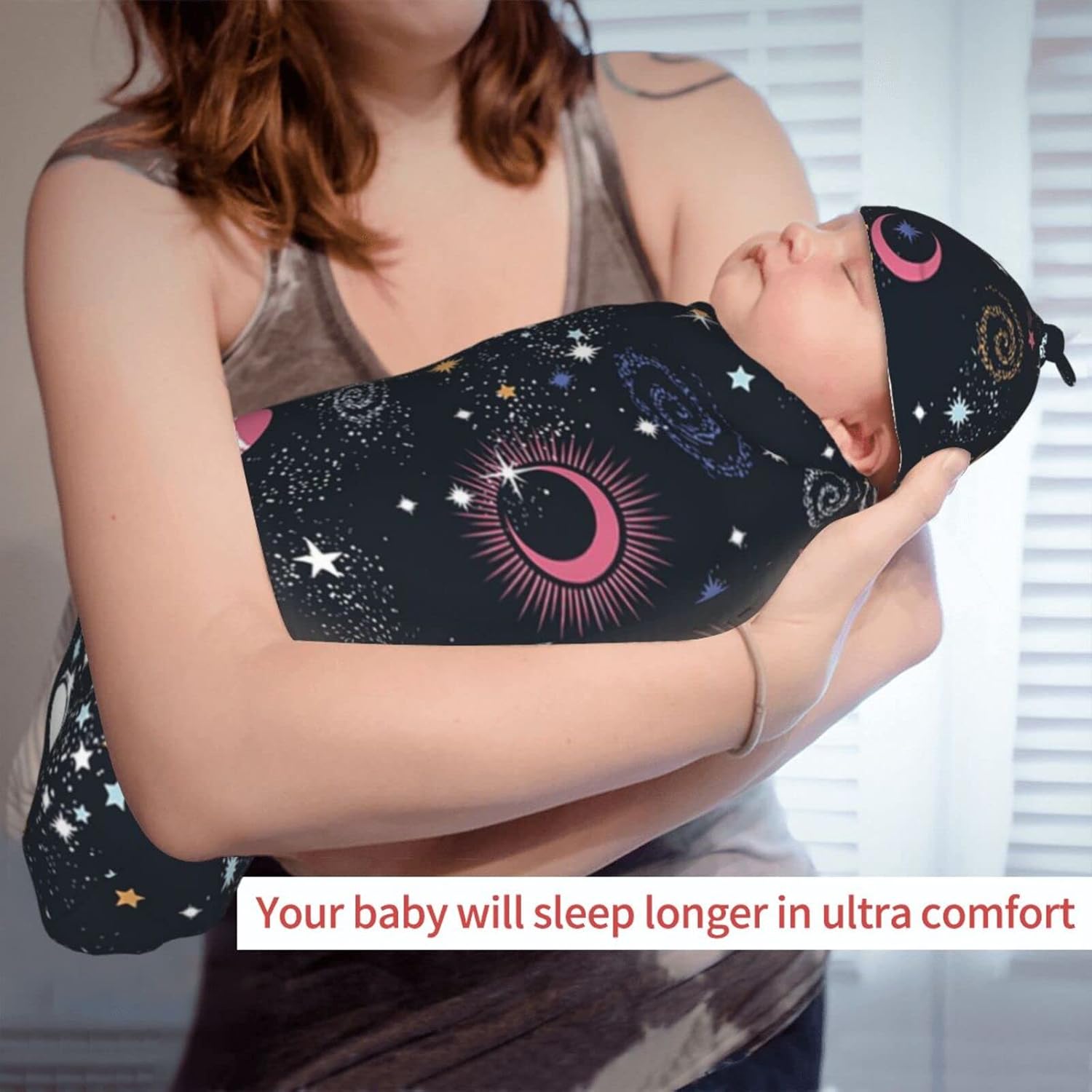 Osvbs Space Galaxy Swaddle Blanket with Beanie Set