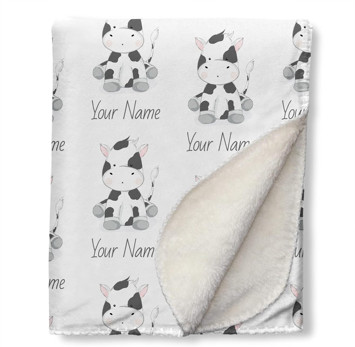 Custom Cow Print Baby Blanket with Name