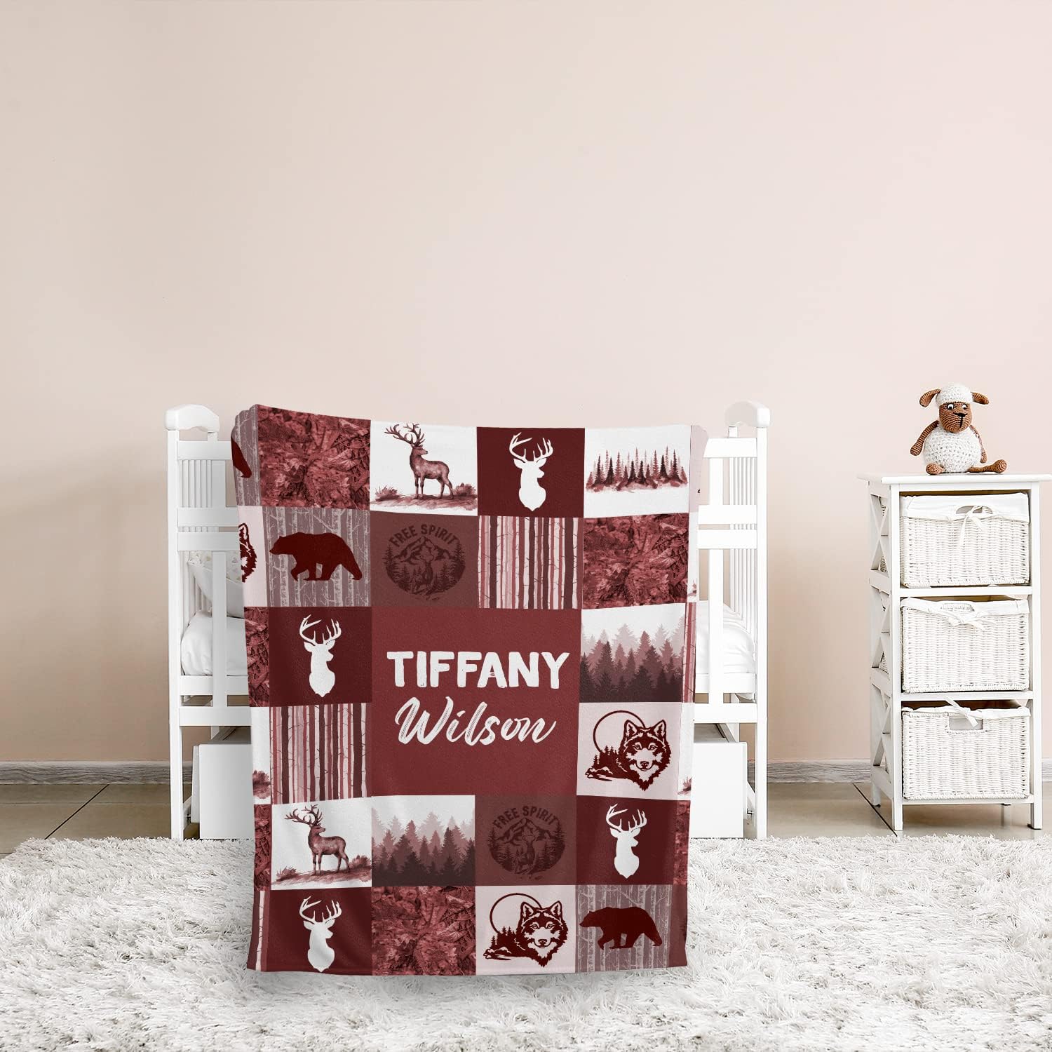 Hykuc Personalized Woodland Baby Blanket with Name 1