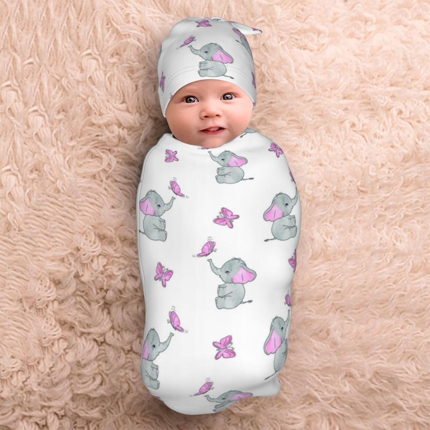 WELBB Newborn Swaddle Blanket Hat Set