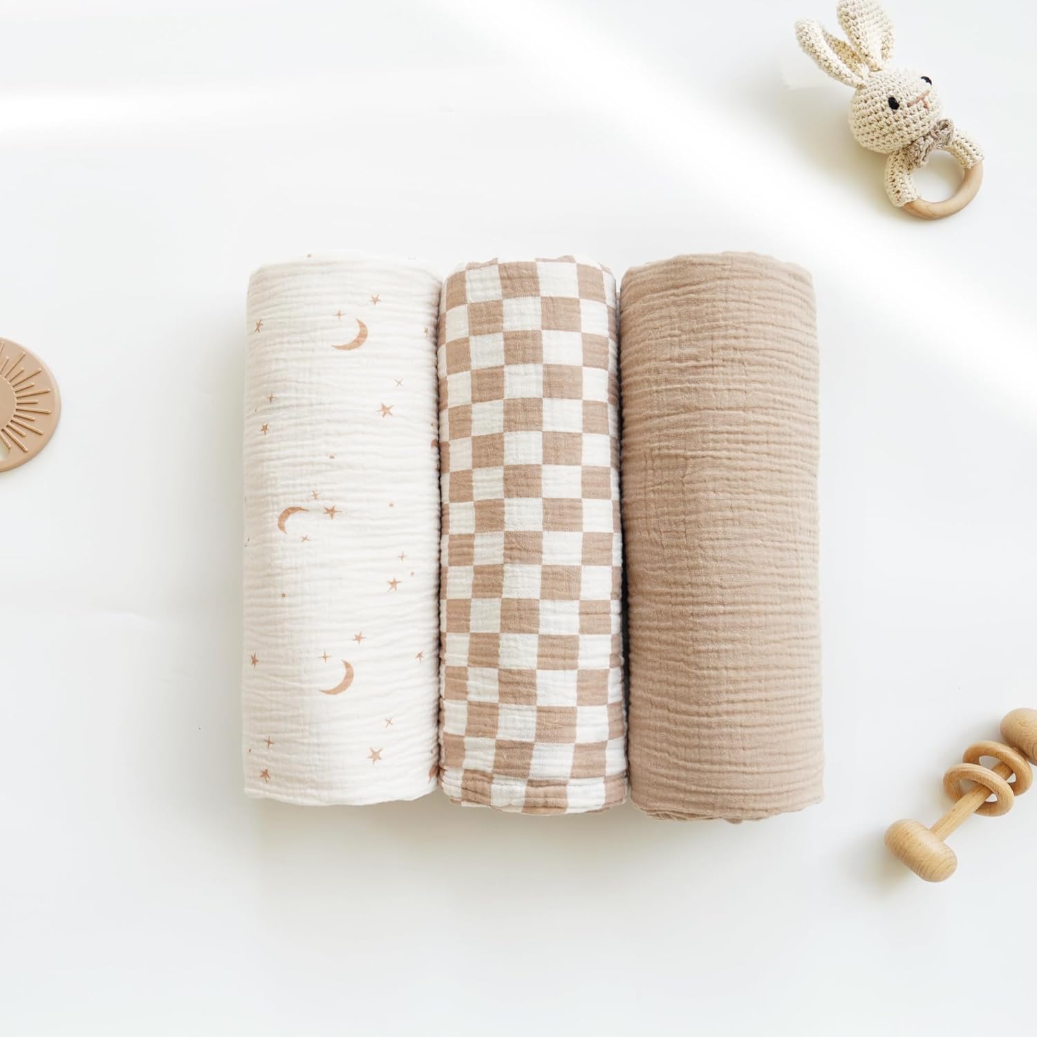 Konssy 3 Pack Muslin Swaddle Blankets for Newborn 1