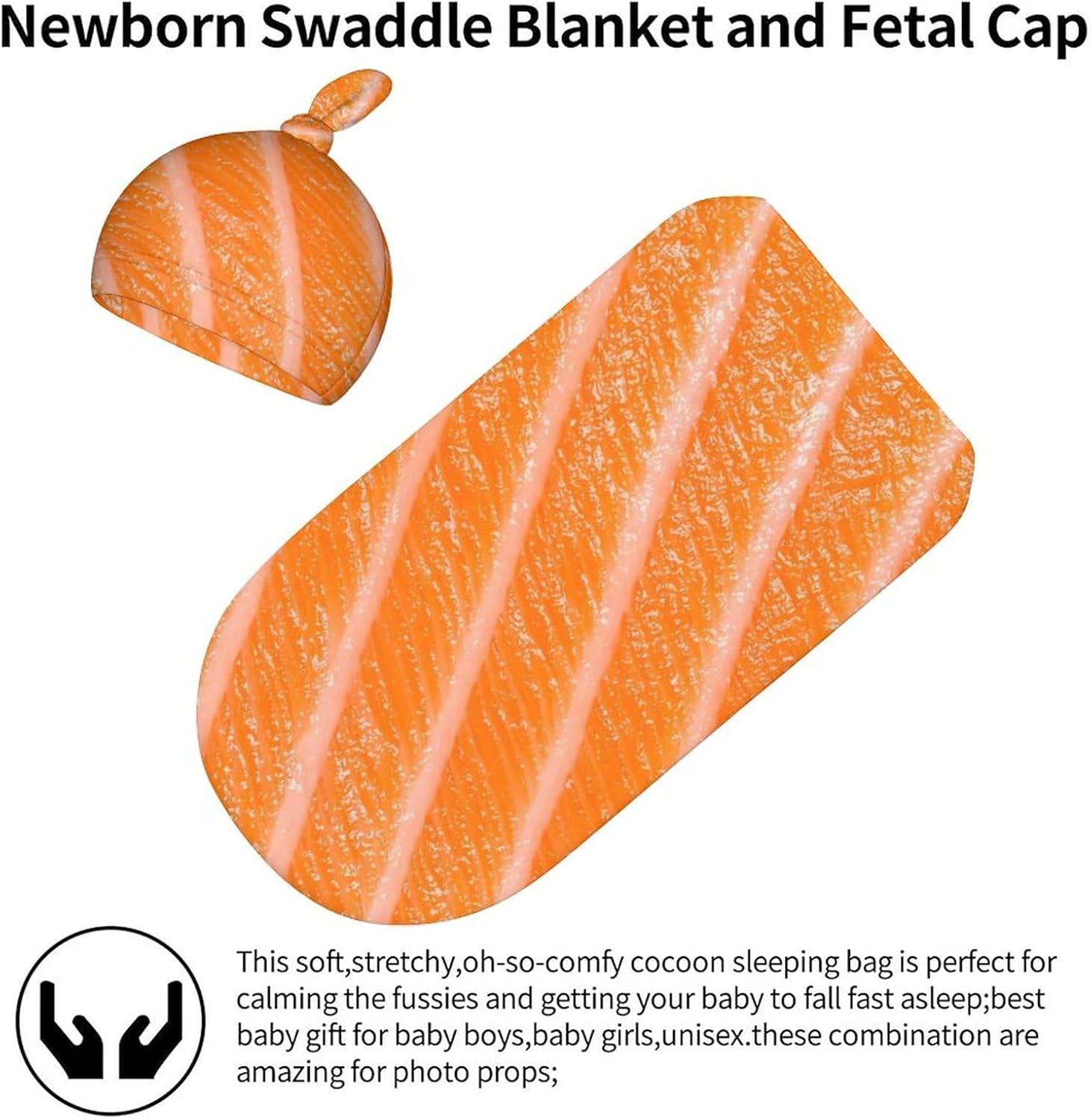 3D Funny Food Salmon Sushi Baby Swaddle Blanket with Hat