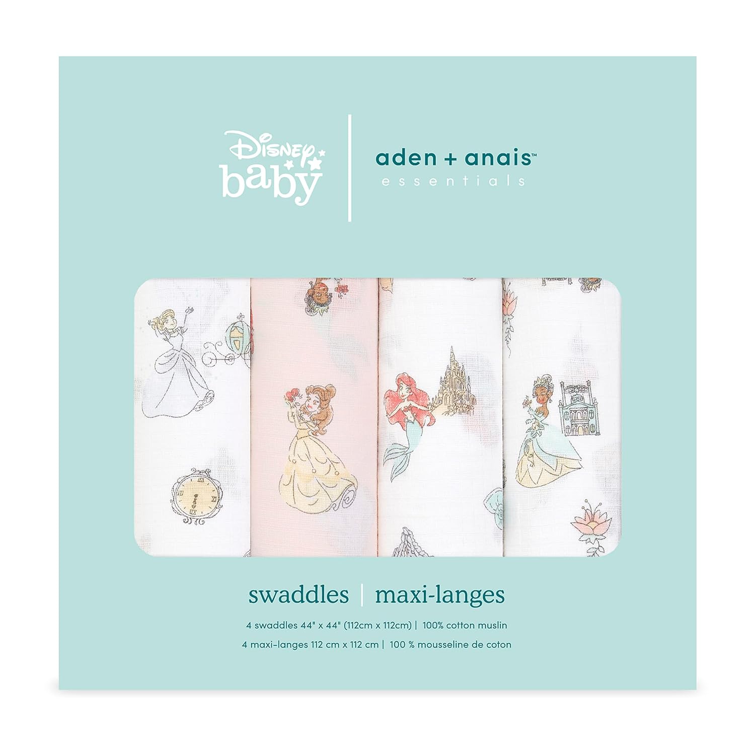 aden anais Disney Princess Muslin Swaddle Blankets 4 Pack