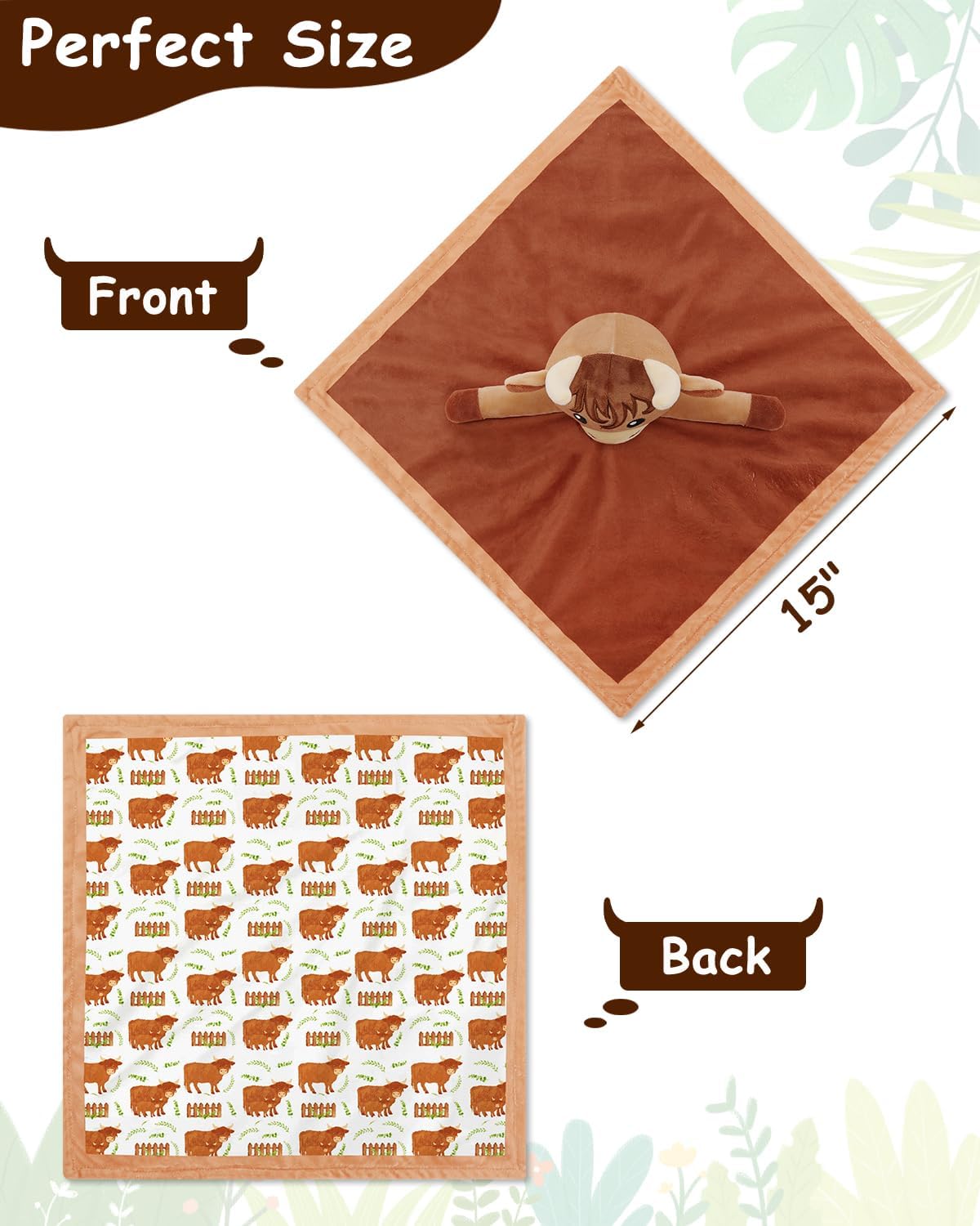 Highland Cow Baby Lovey Security Blanket - Newborn Gift