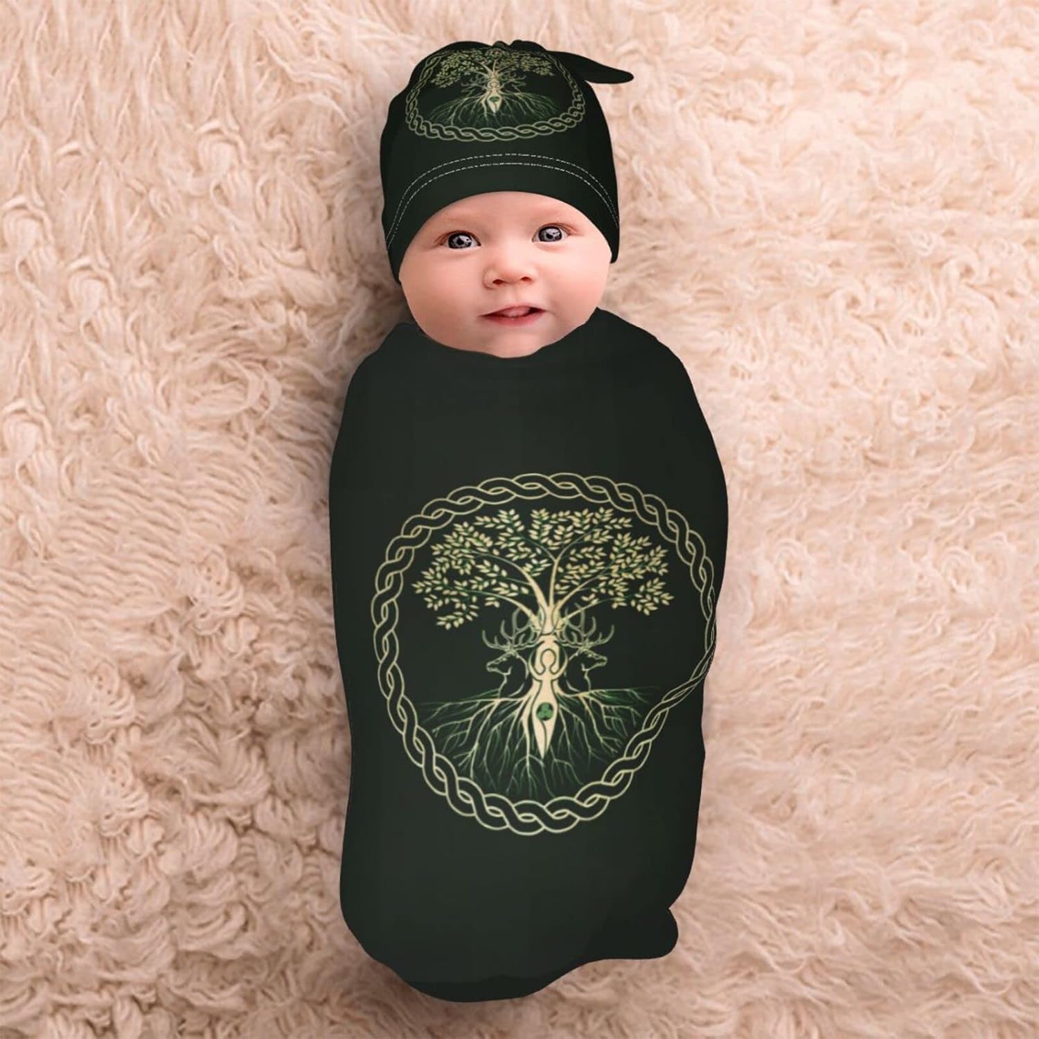 Ykklima Baby Swaddle Blanket with Beanie Hat 1