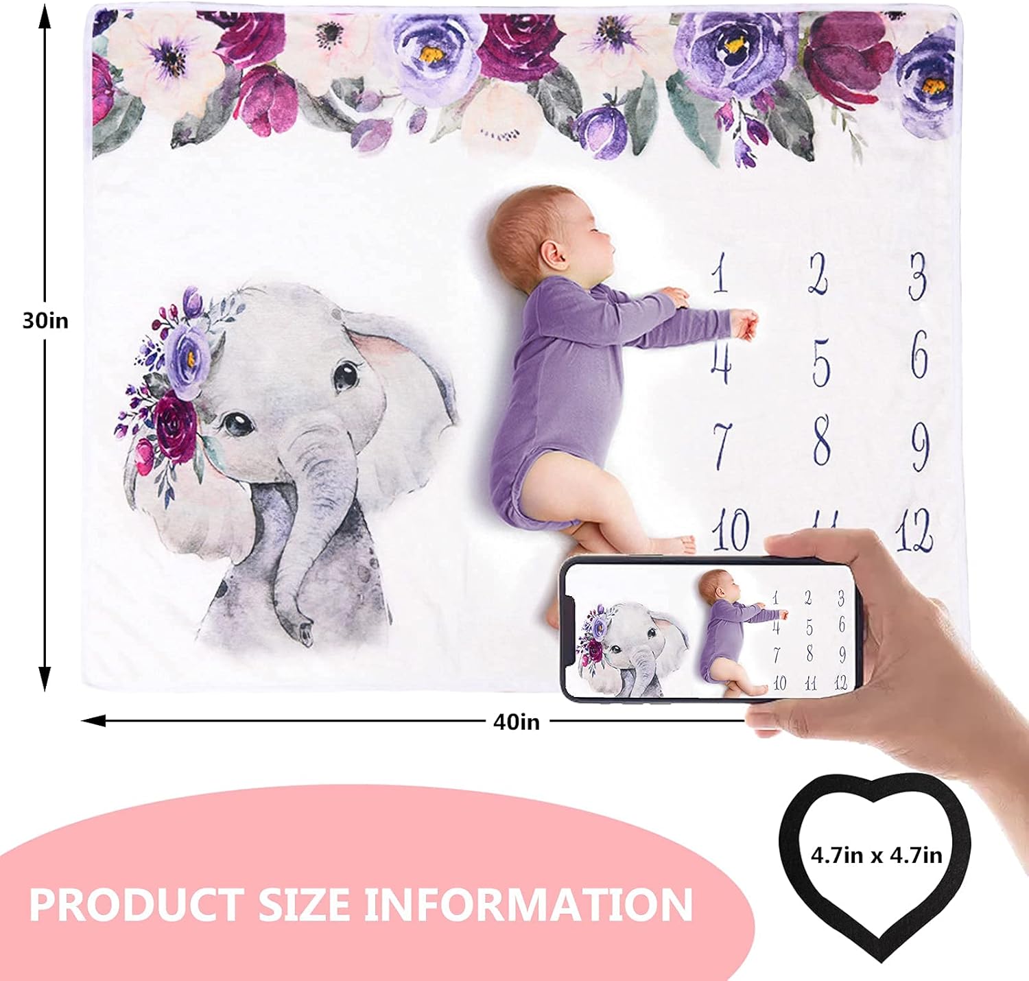 Apone Fatu Elephant Newborn Milestone Blanket