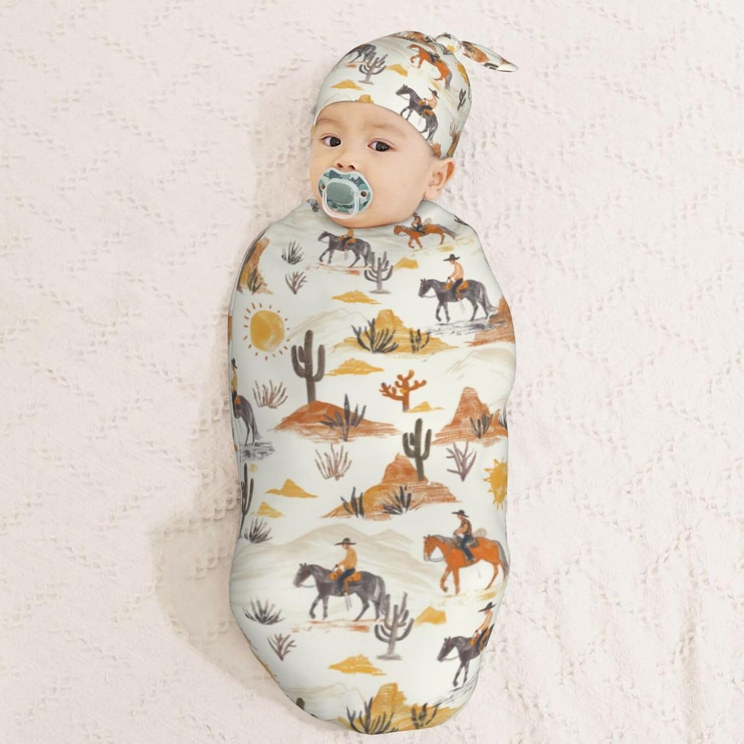 Soft Western Cowboys Horses Swaddle Blanket Set