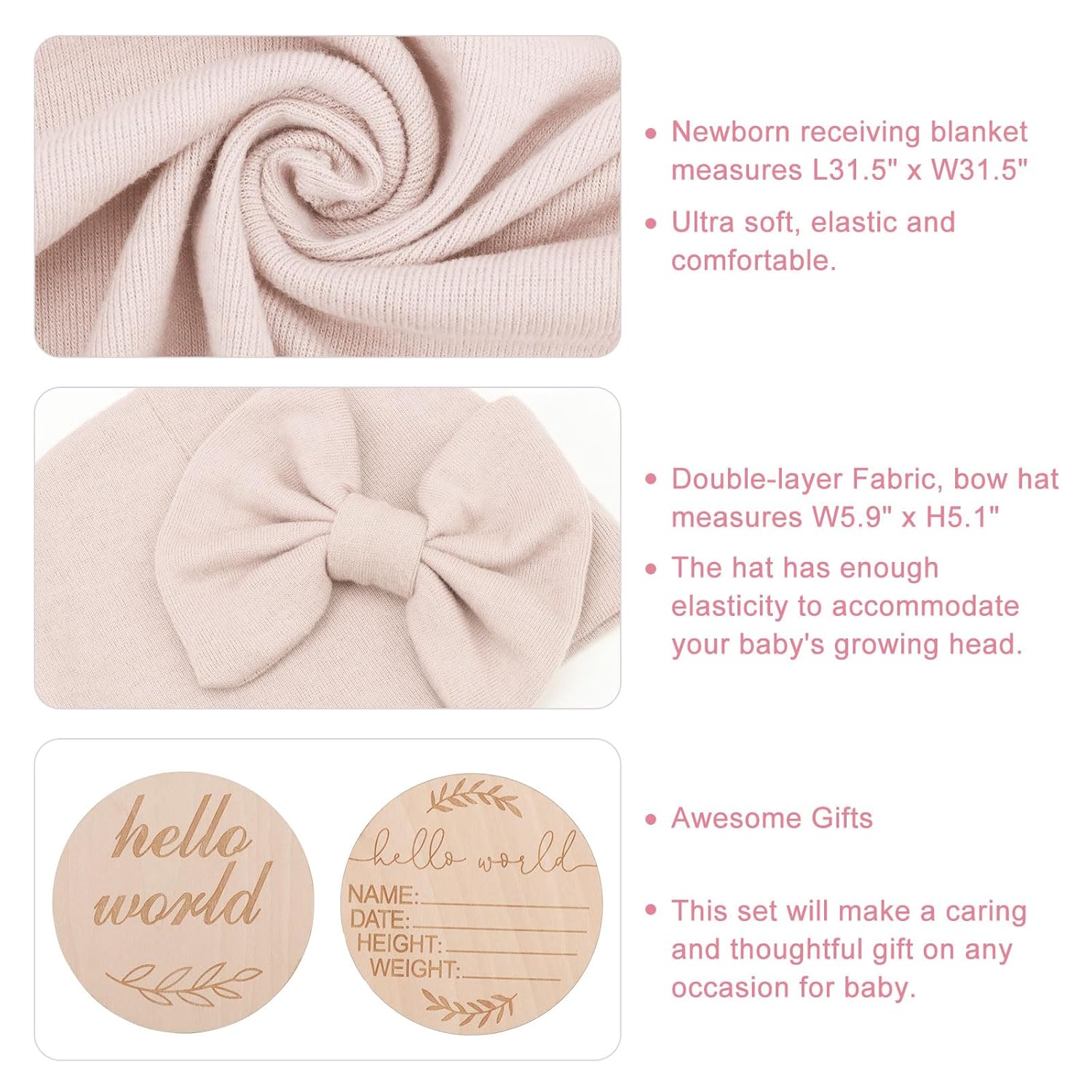 AQOKKA Newborn Swaddle Blanket with Bow Hat Headband Set