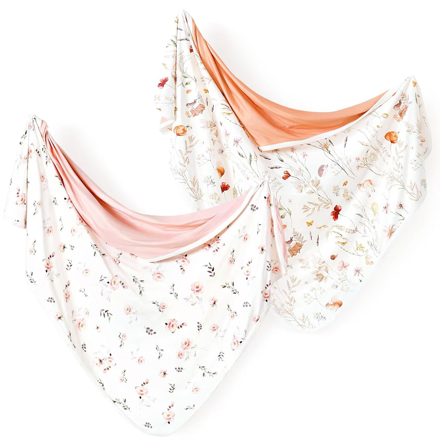 GRSSDER Baby Swaddle Blanket 2 Pack - Pink Rose Blush Flora