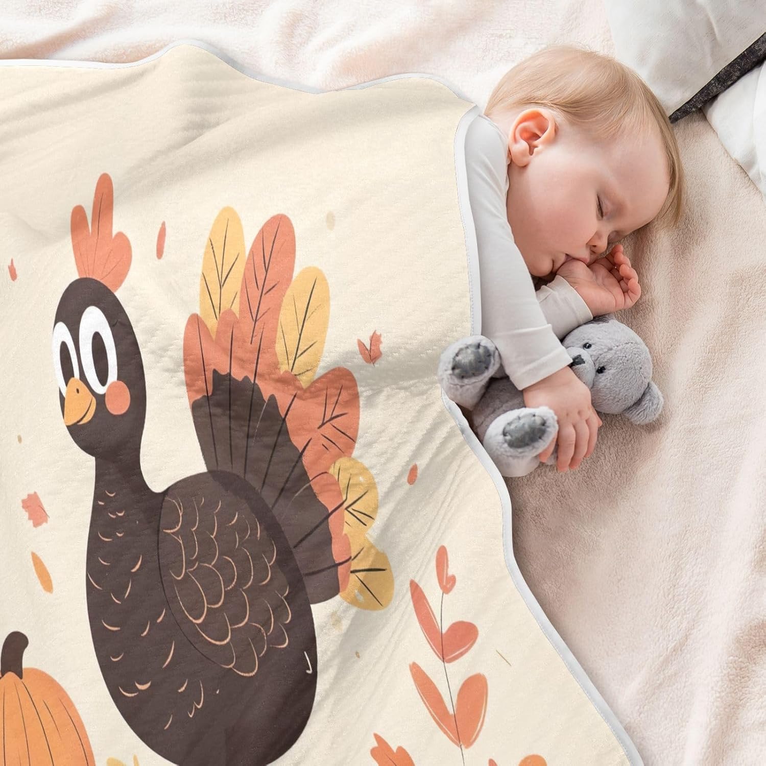 Thanksgiving Turkey Baby Blanket Unisex 30x40 Inch