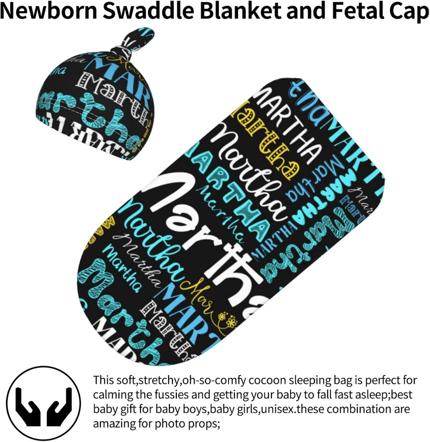 Personalized Baby Swaddle Set with Name and Hat