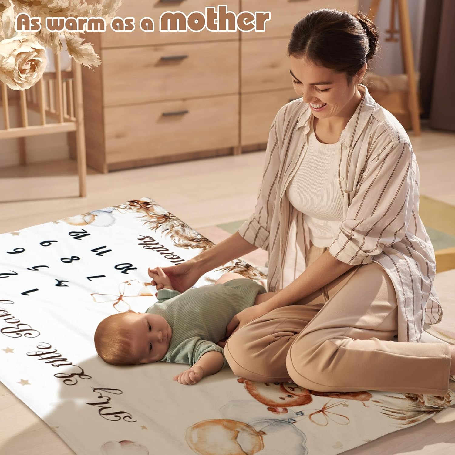 Mindsoft Boho Brown Bear Milestone Blanket with Frame