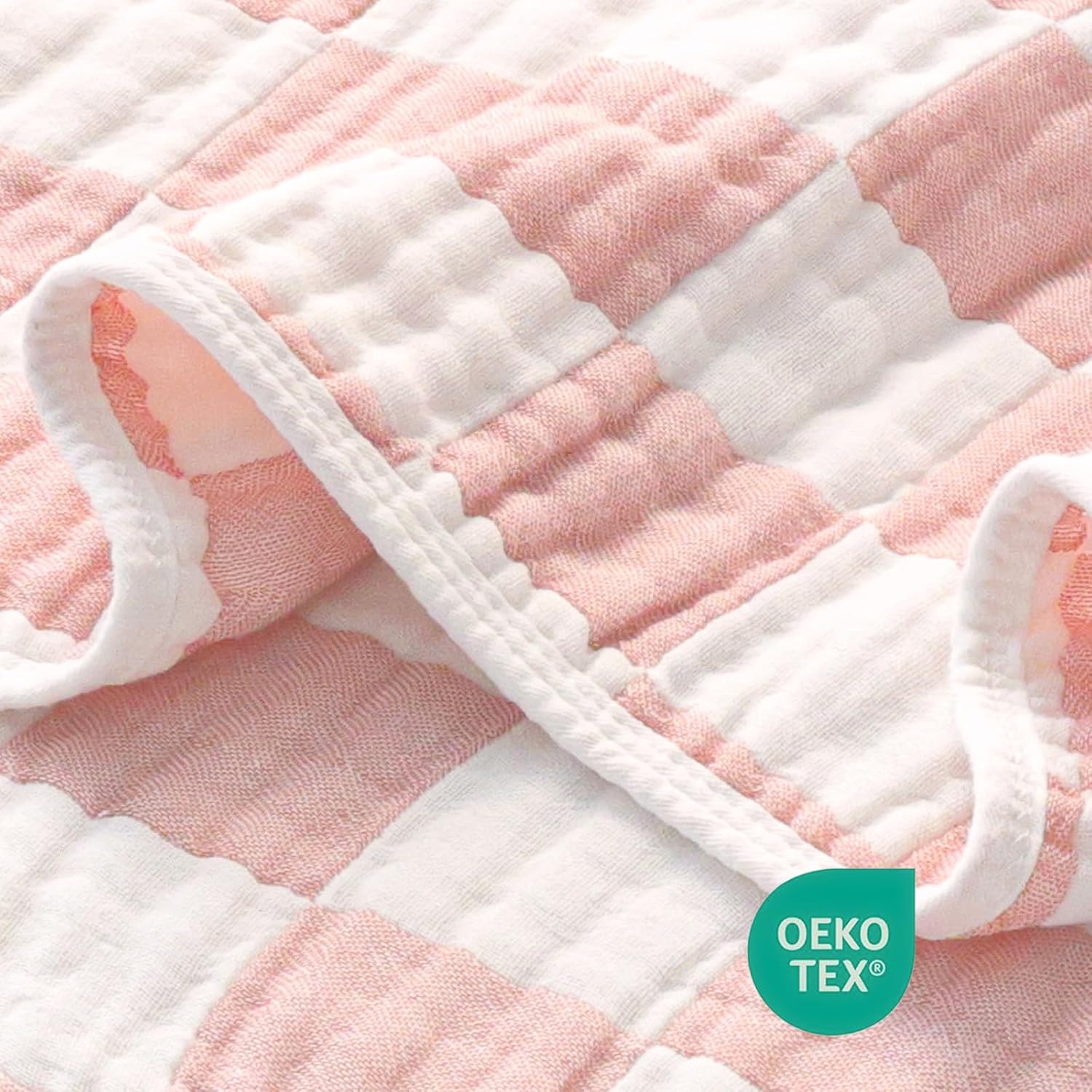 BEILIMU Muslin Swaddle Blanket 43x43in Light Pink Chessboard