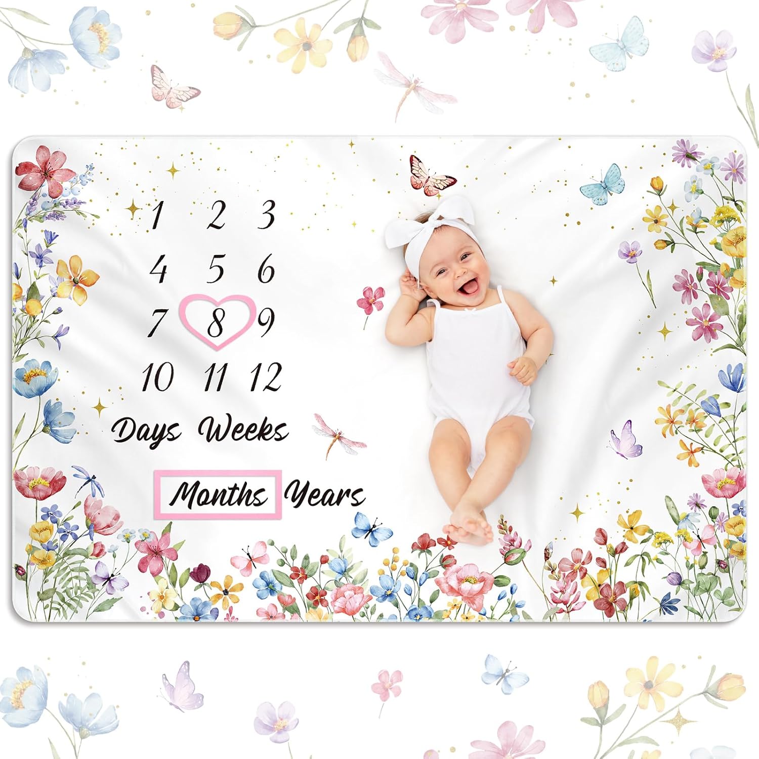 Nuanchu Wildflower Baby Milestone Blanket 60 x 40 Soft Fleece