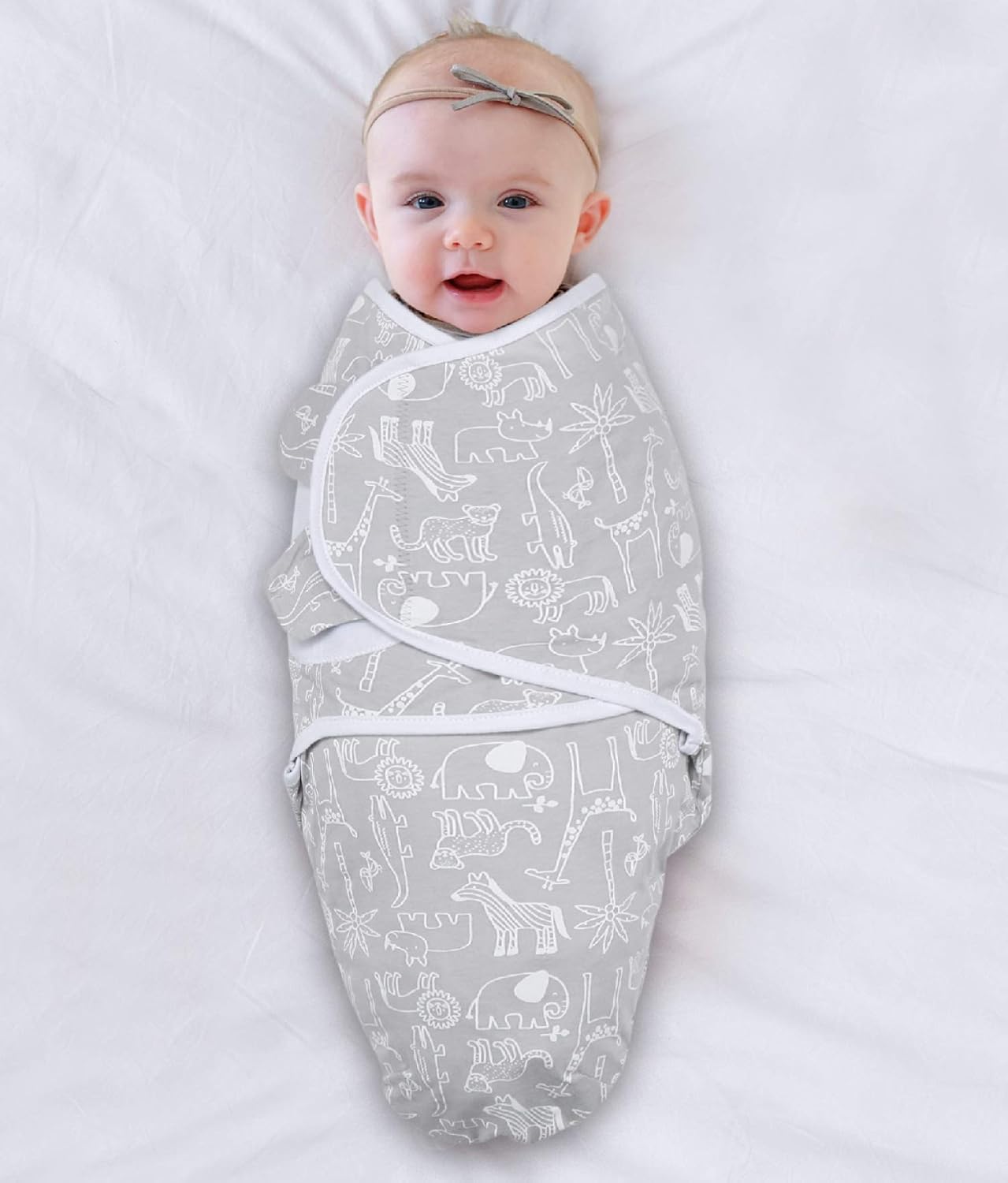 The Peanutshell Swaddle Blankets 3 Pack Grey Safari Stars