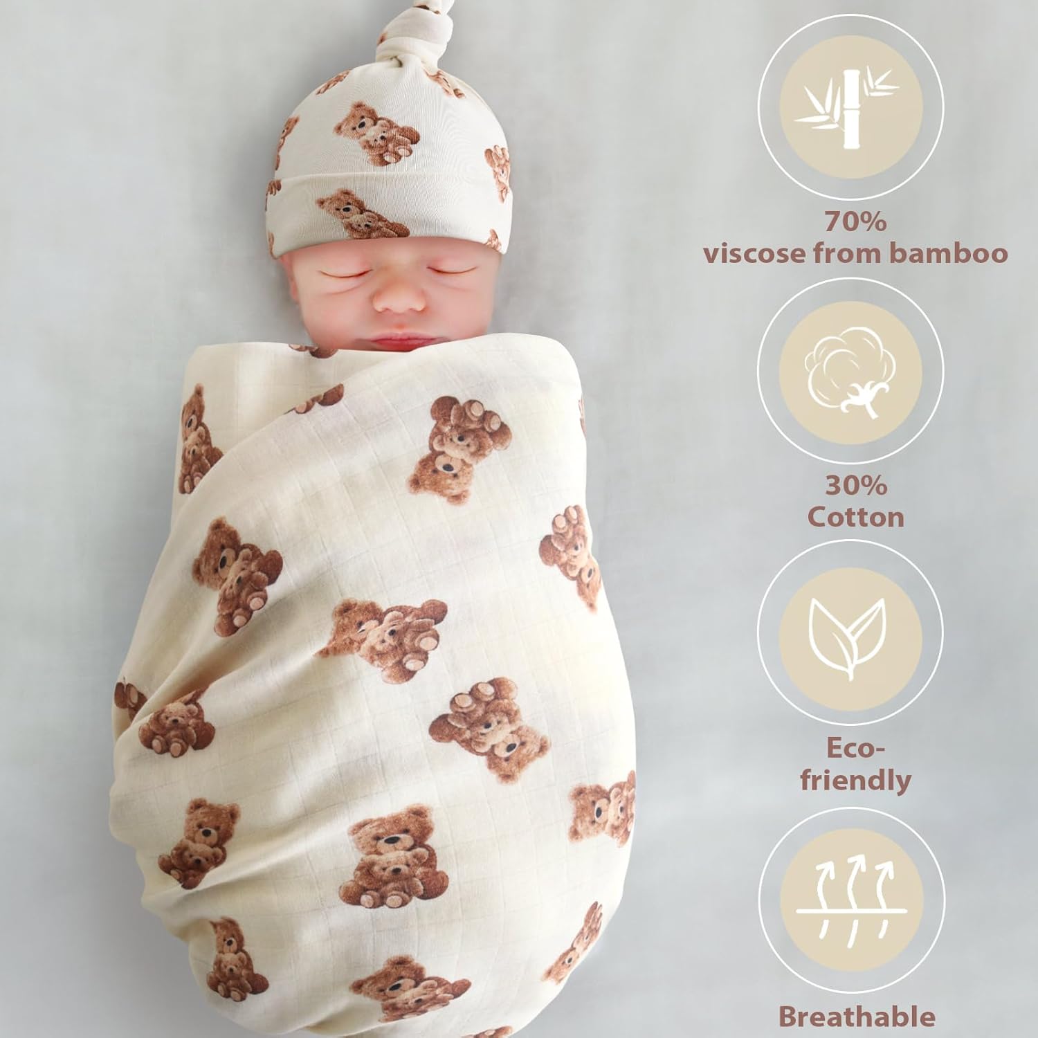 LifeTree Muslin Swaddle Blanket with Bear Hat Set