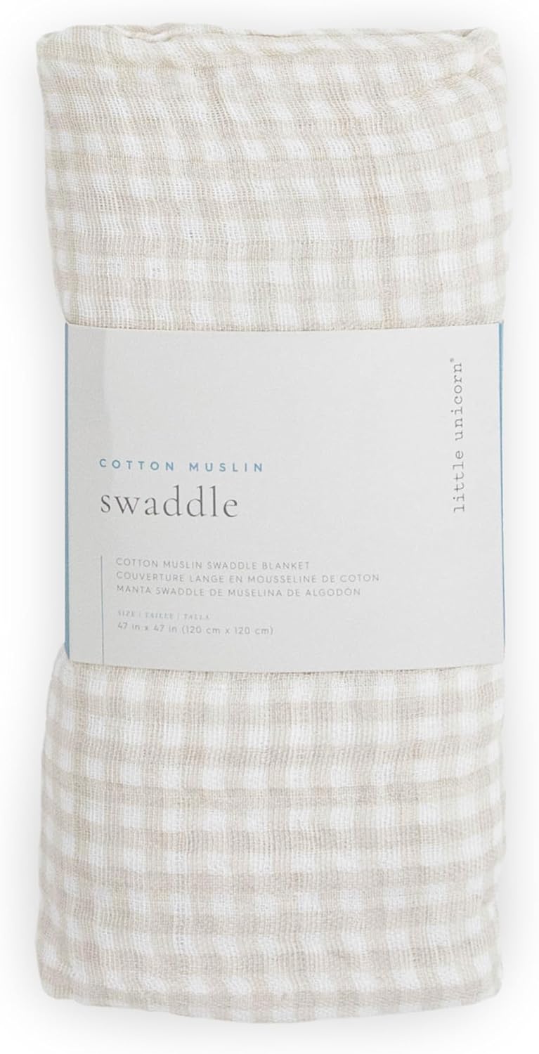 Little Unicorn Cotton Swaddle Blanket Tan Gingham