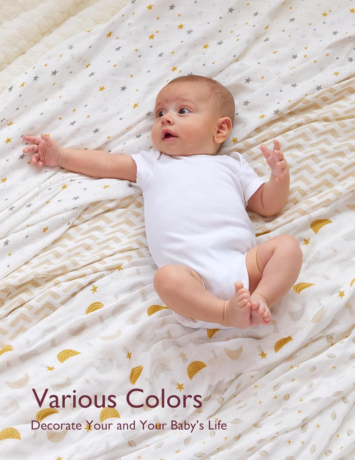 Momcozy Muslin Swaddle Blankets 4 Pack Neutral Star Print