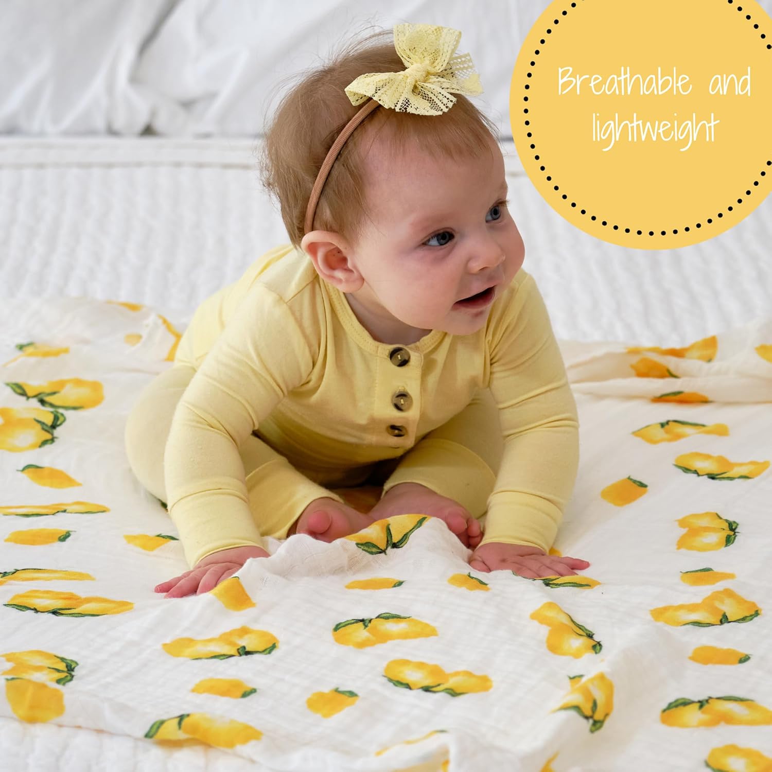 LollyBanks Lemon Print Muslin Swaddle Blanket 47x47 Inches