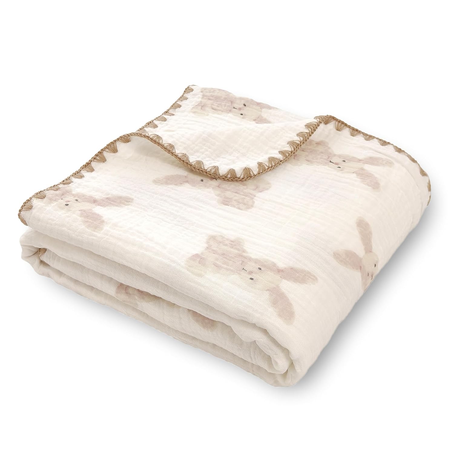 Gunnaicat Double Layered Cotton Baby Blanket Bunny 40x40 Inch Swaddling