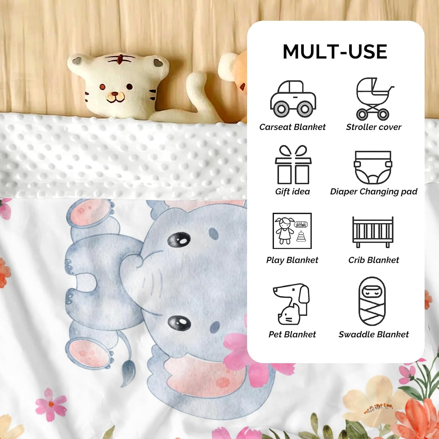 Personalized Baby Blanket Custom Name Elephant Design for Boys Girls