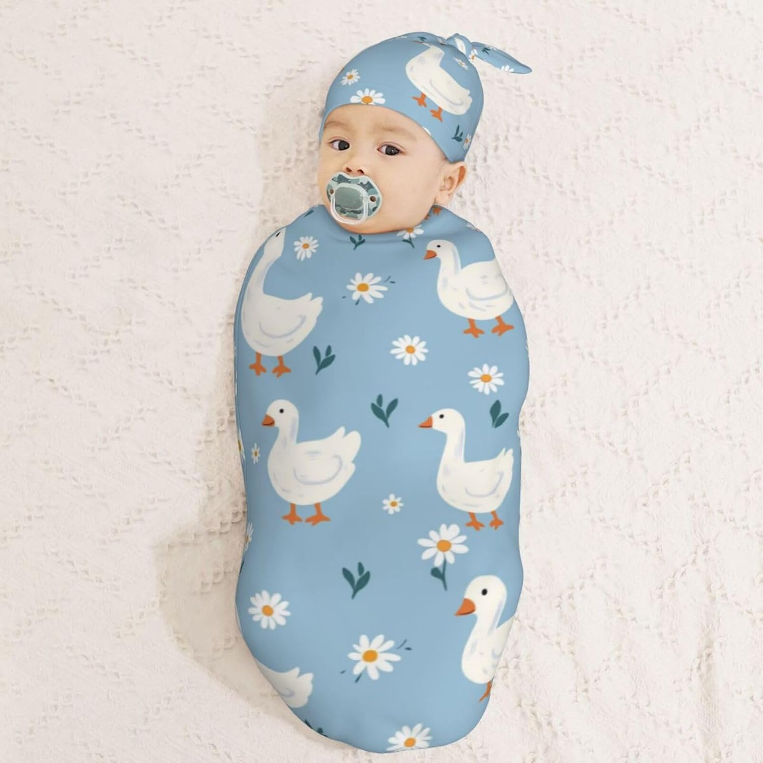 KiuLoam Cute White Geese Swaddle Blanket Set