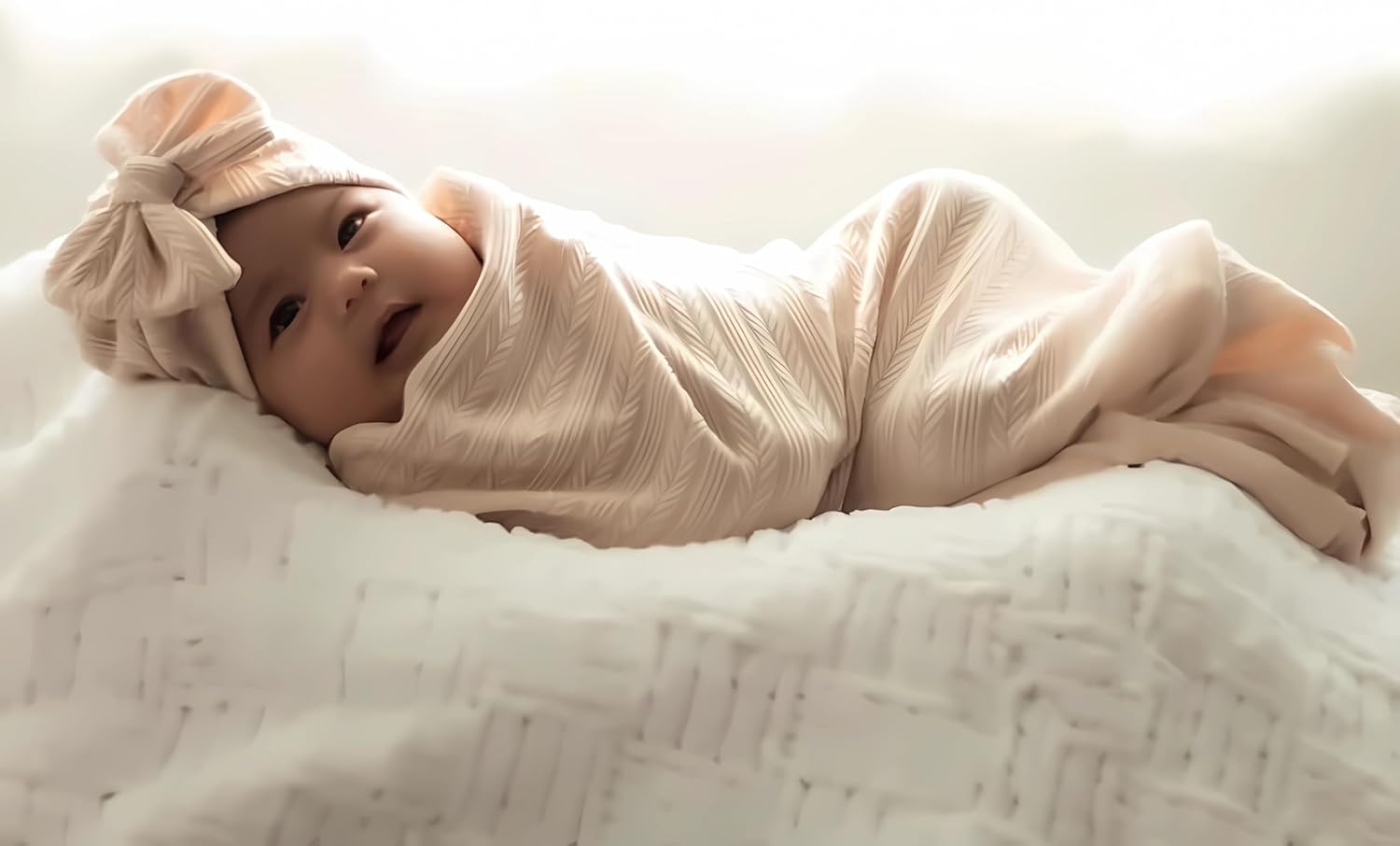 Jastore Baby Swaddle Blankets 3PCS with Hat and Bow Headband