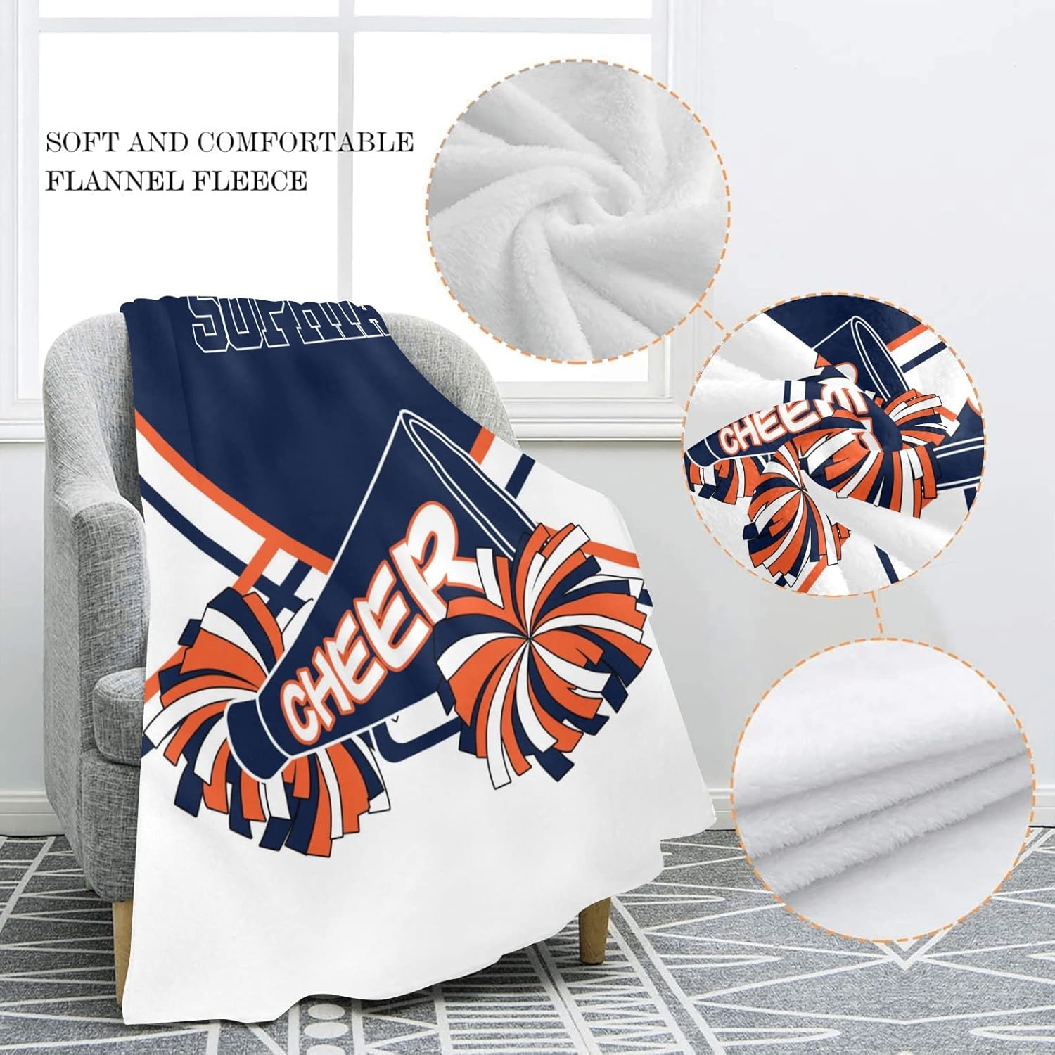 Cheerleader Orange Navy Blue Personalized Blanket