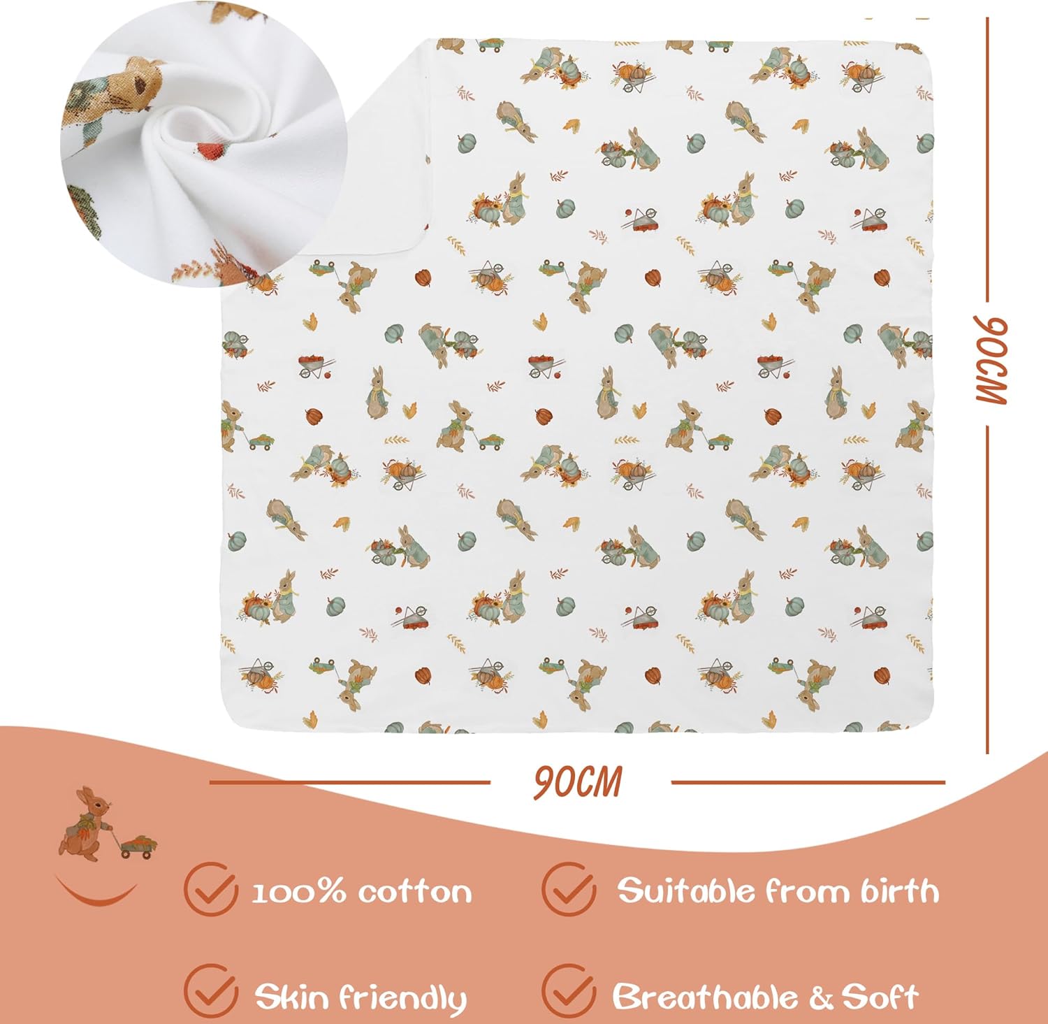 Baby Cotton Swaddle Blanket with Hat 3 Pack 0-6 Months Unisex