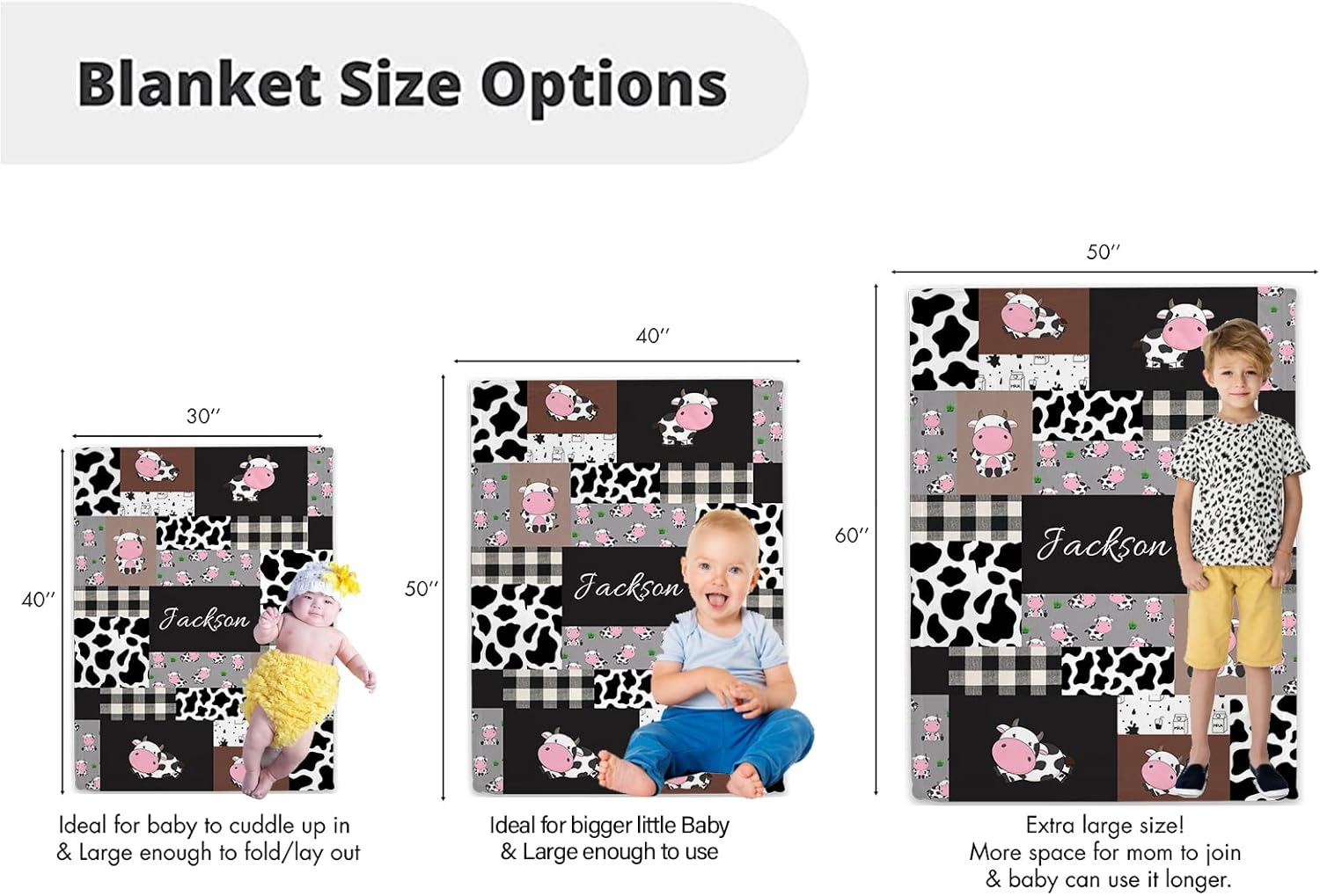 Personalized Cow Minky Baby Blanket with Name 1