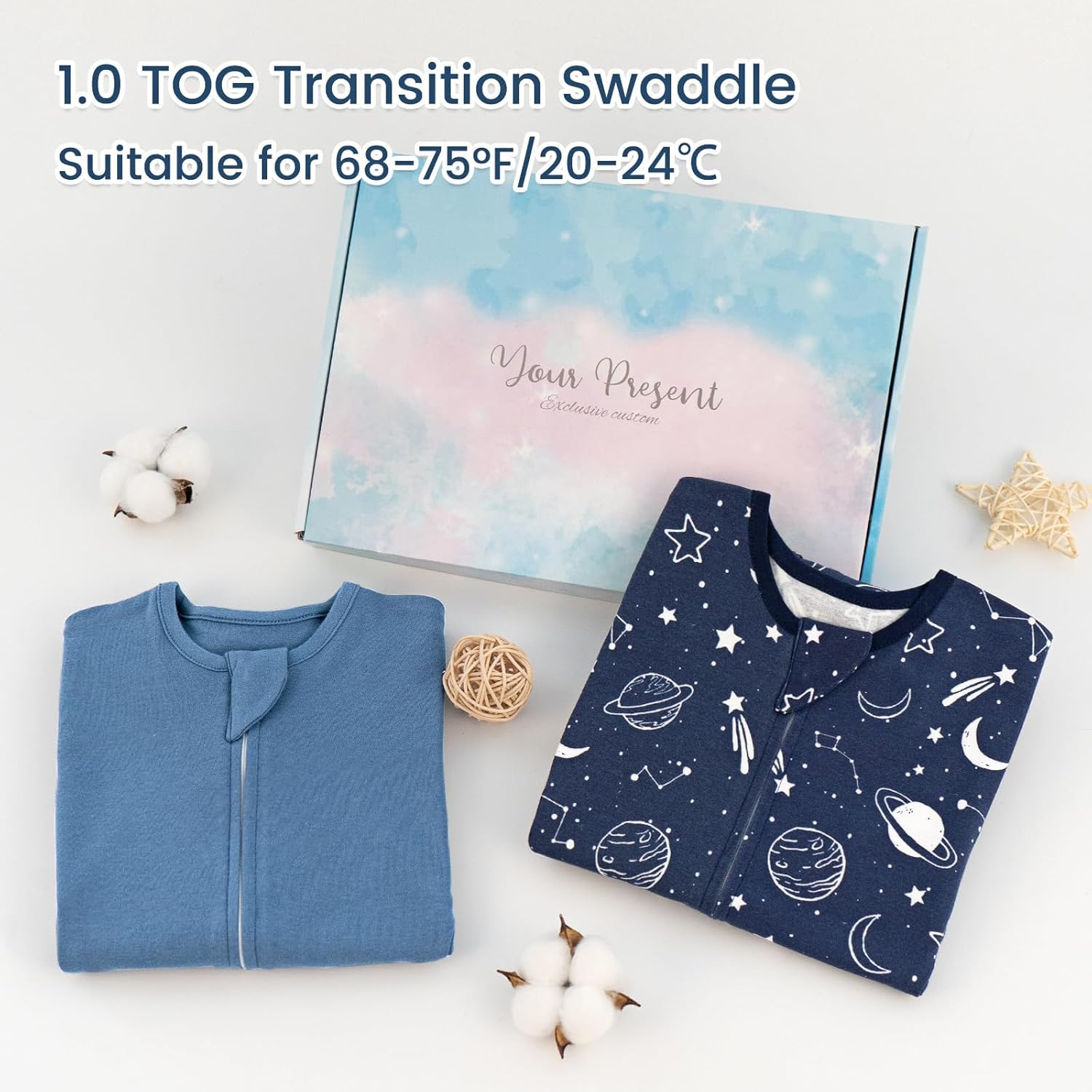 ZIGJOY Shark-Fin Transition Swaddle - 10 Tog 3-6 Months Soft Cotton