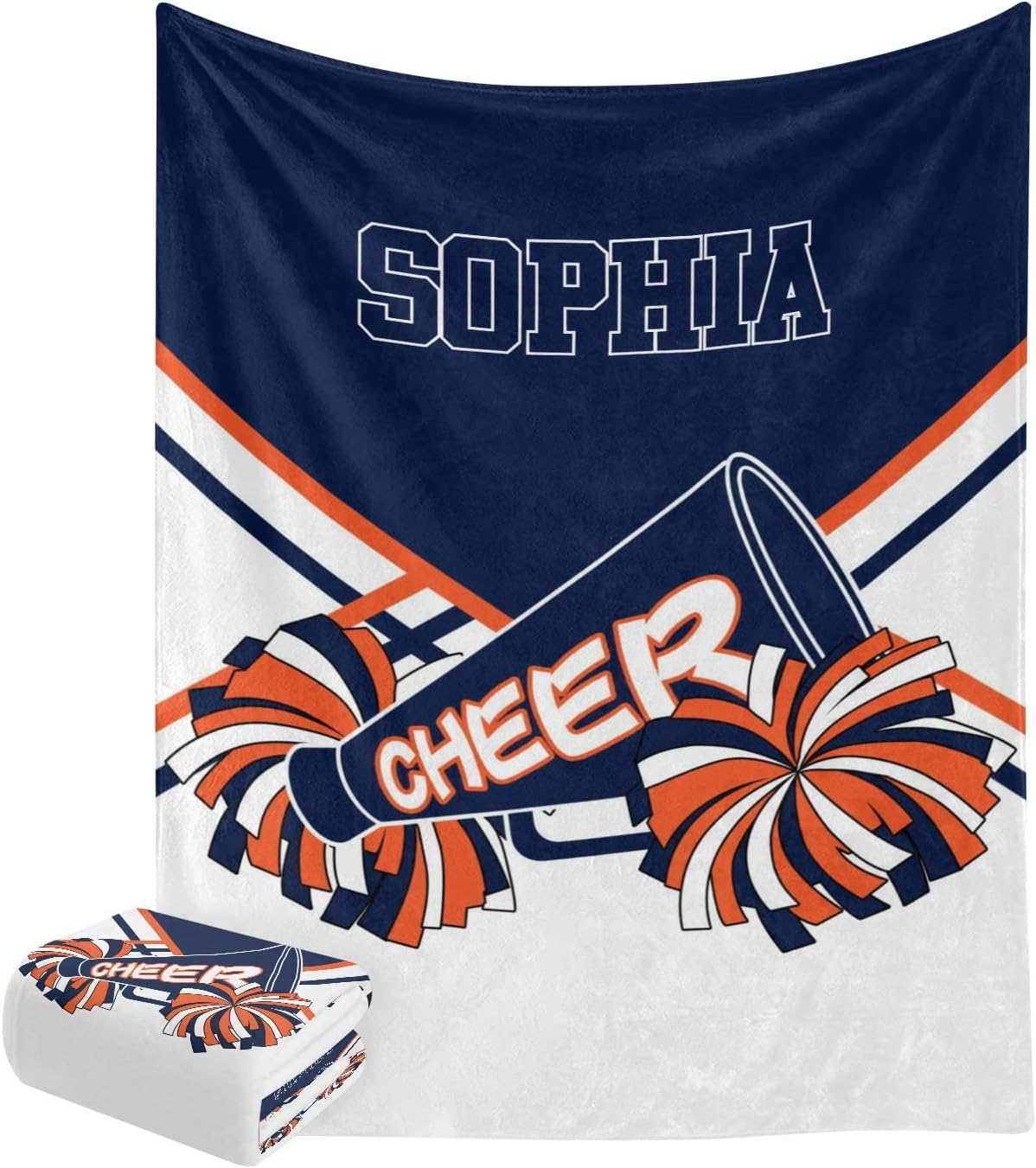 Cheerleader Orange Navy Blue Personalized Blanket