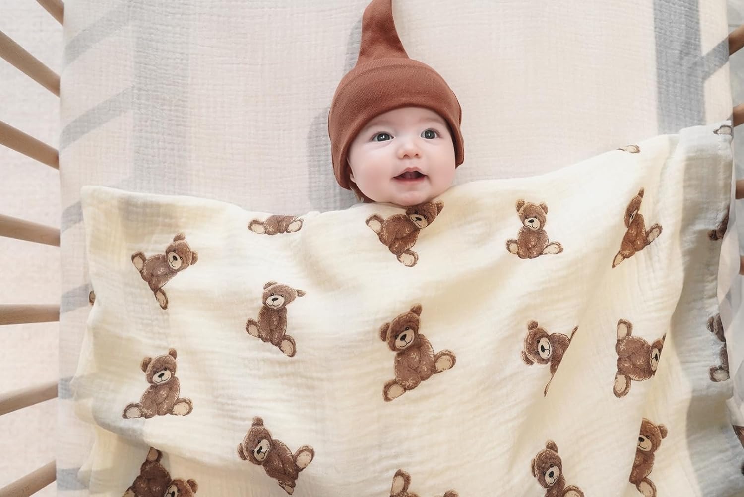 Little Jump 2-Pack Muslin Swaddle Blankets - Boho Teddy Bear Design