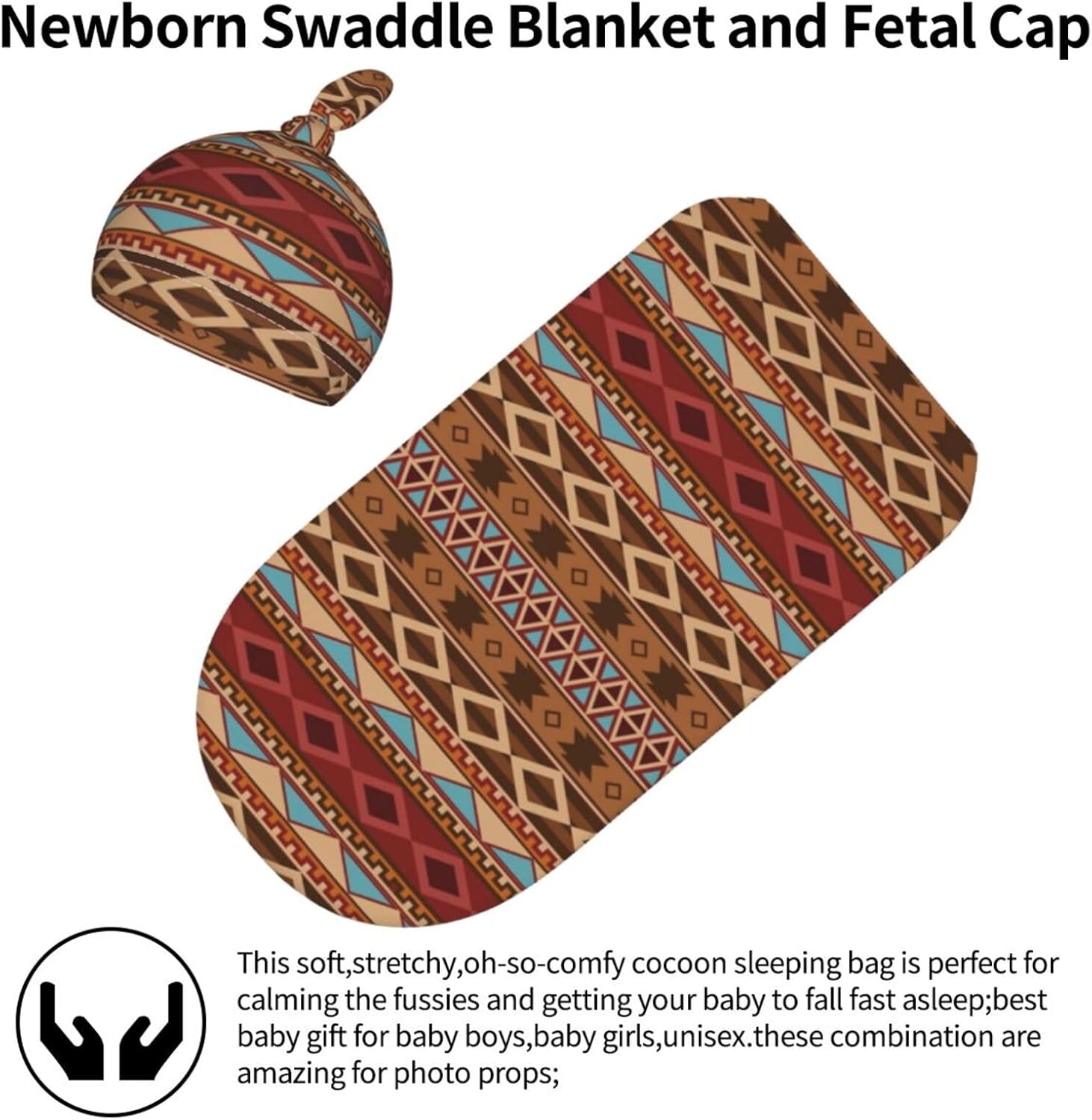 Sanghing Aztec Swaddle Blanket with Beanie Set for Newborns