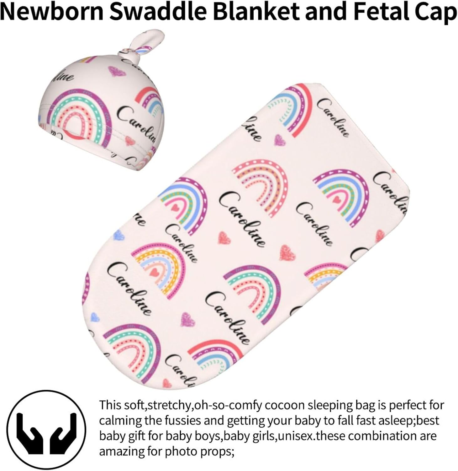 Personalized Rainbow Baby Swaddle Set with Name