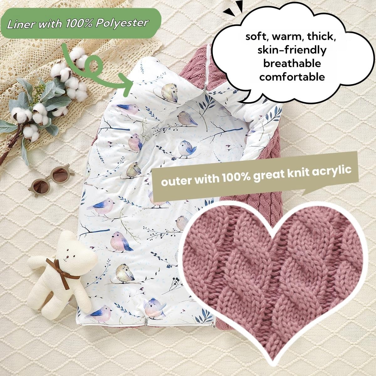 LLmoway Newborn Winter Sleep Sack with Zipper Rose Red