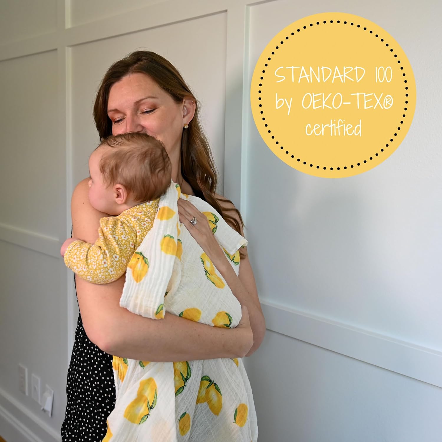 LollyBanks Lemon Print Muslin Swaddle Blanket 47x47 Inches