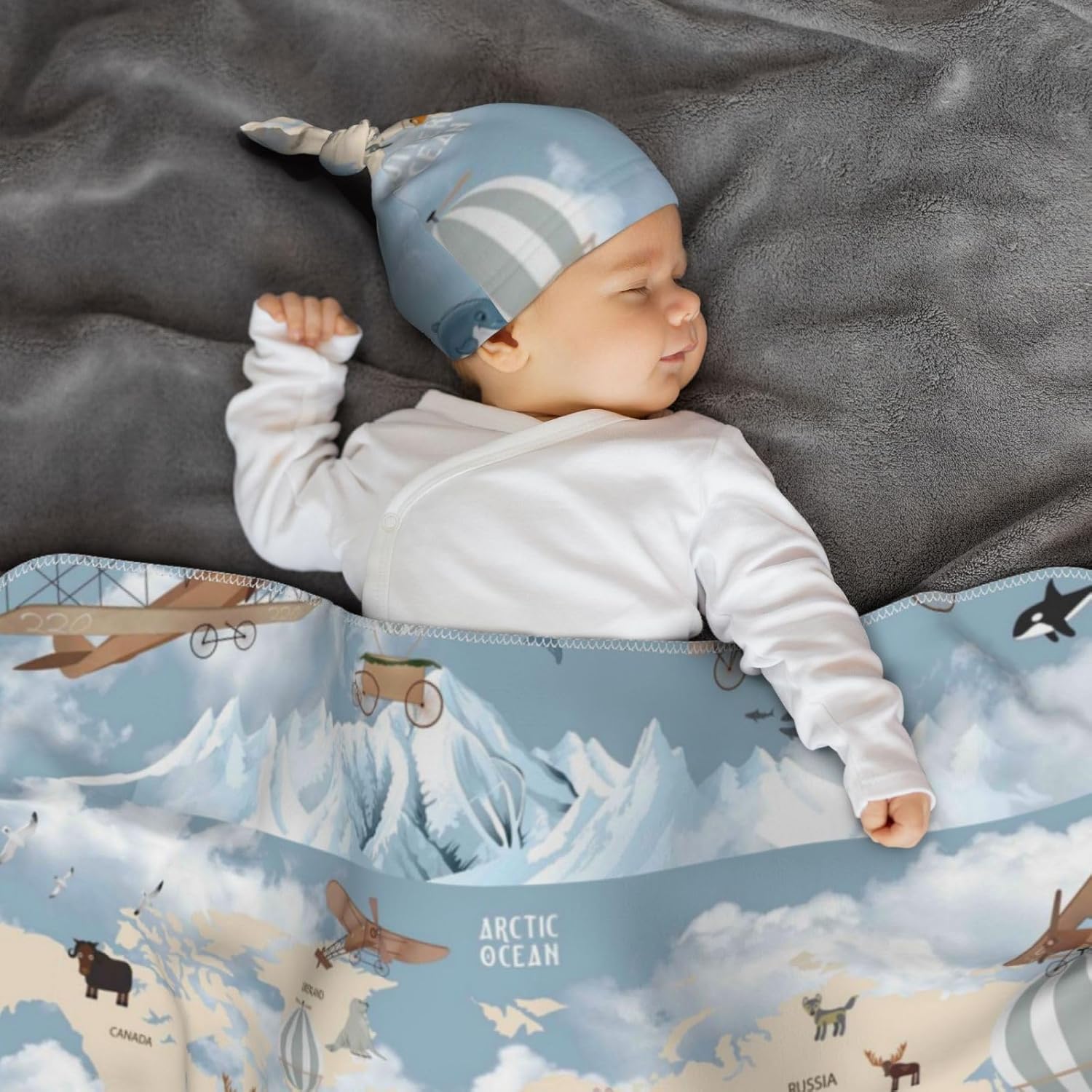 Salelf Animals Travel World Map Swaddling Blanket 3PCS Set