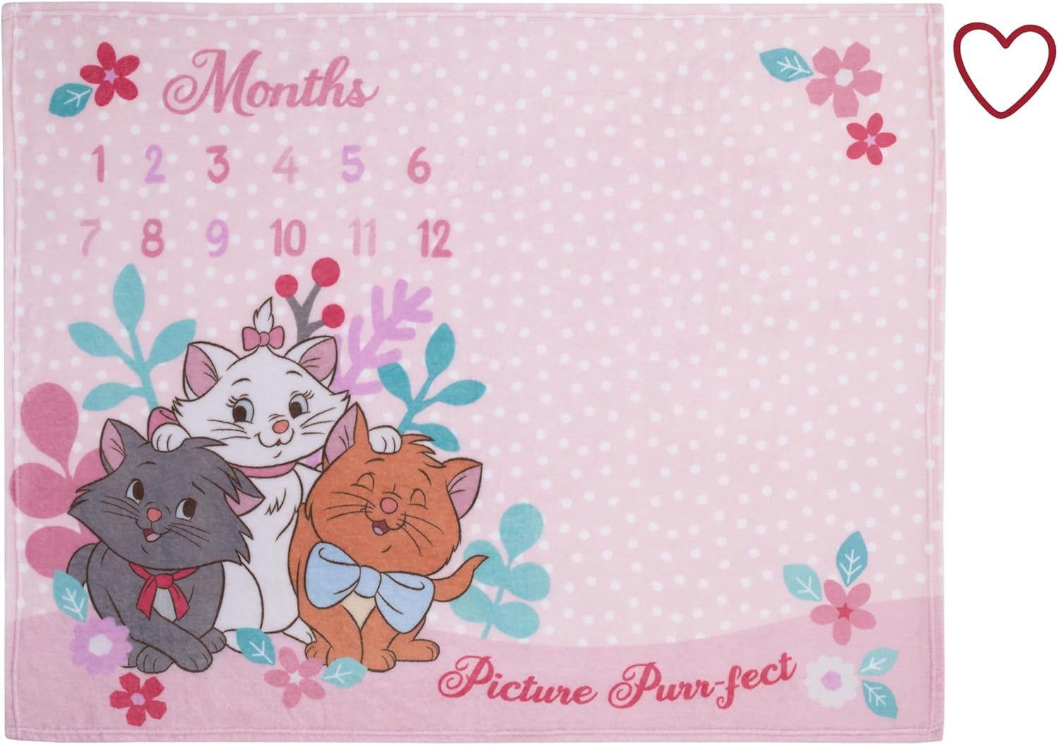 Disney Aristocats Pink Baby Blanket with Monthly Milestone Design