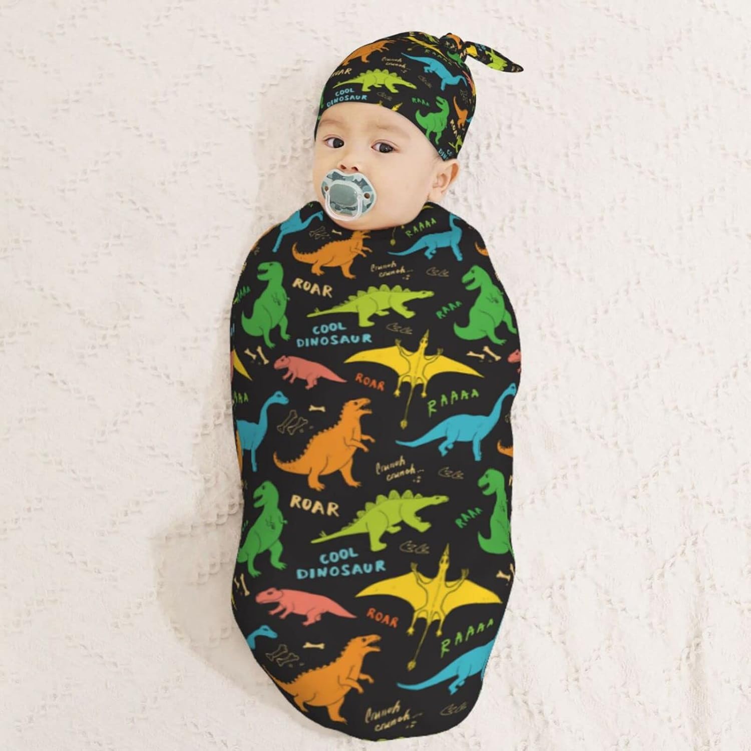 Dinosaur Swaddle Blanket Hat Set for Newborns