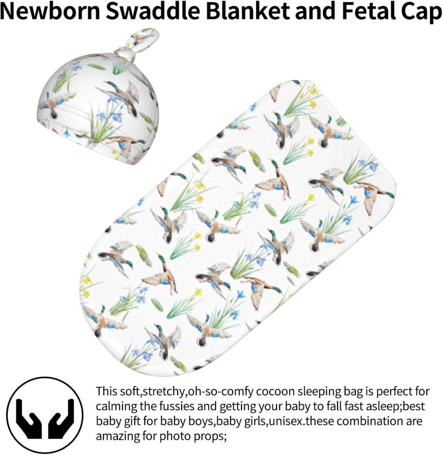 Sozzjile Mallard Duck Swaddle Blanket Beanie Set for Baby