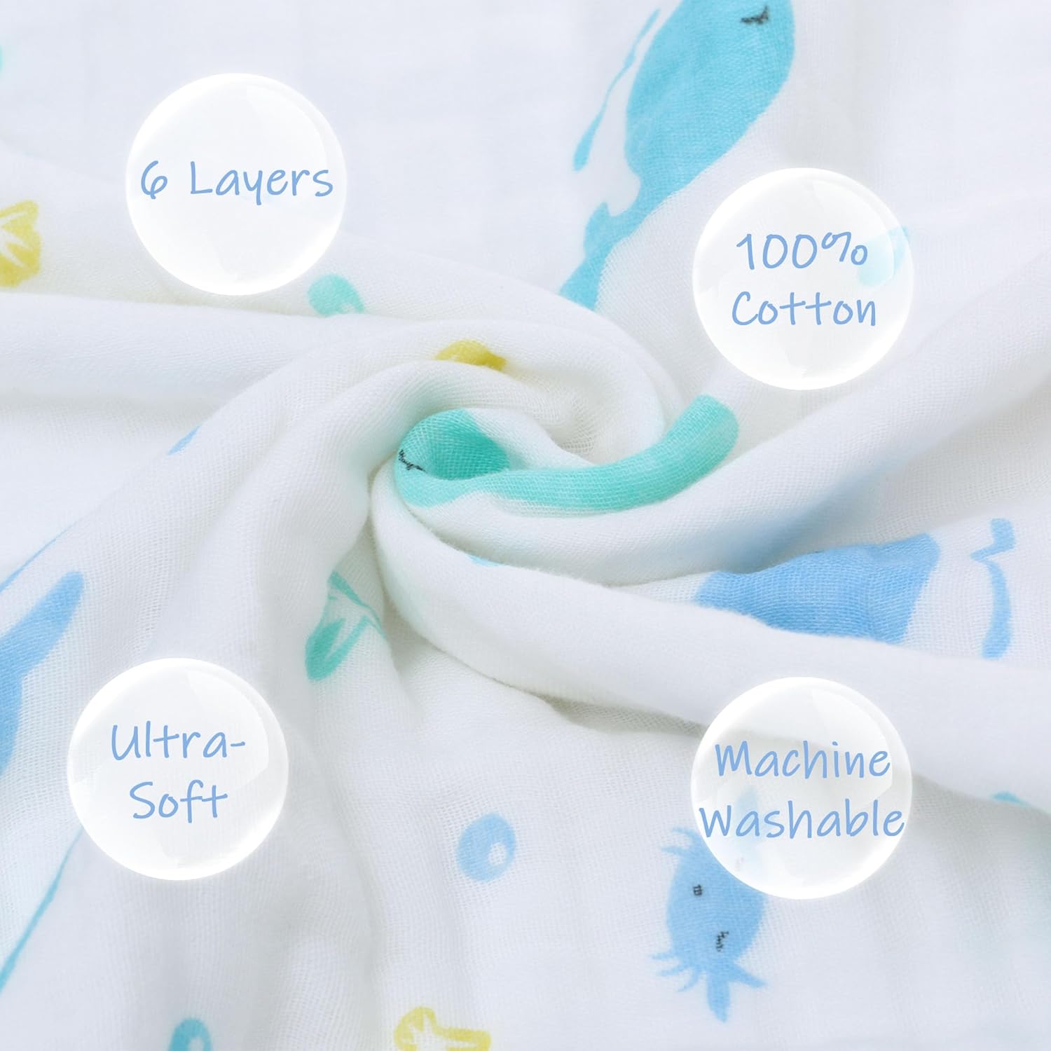 Miracle Baby Muslin Swaddle Blanket 6 Layers 43x43 Super Soft 100 Cotton
