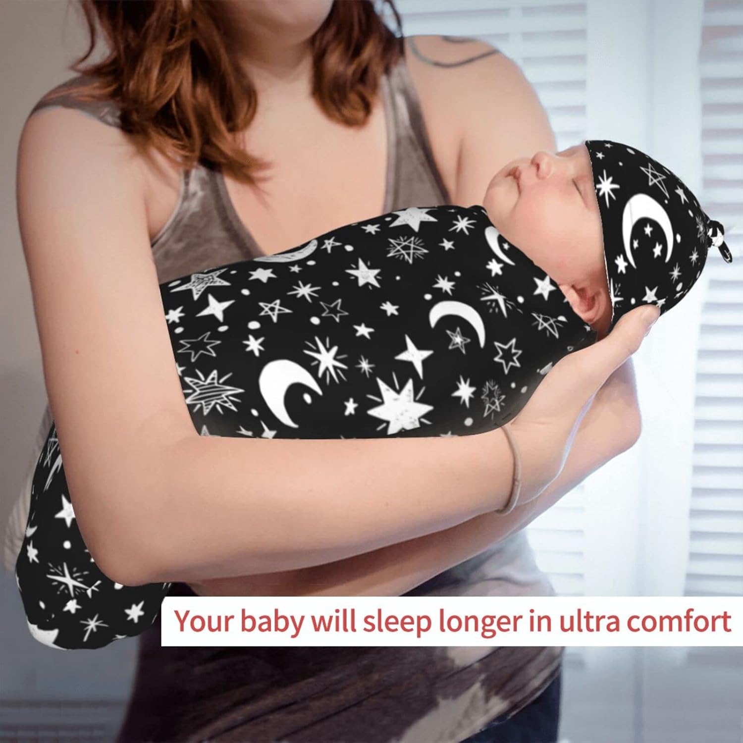 Moon Star Swaddle Blanket Hat Set for Newborns