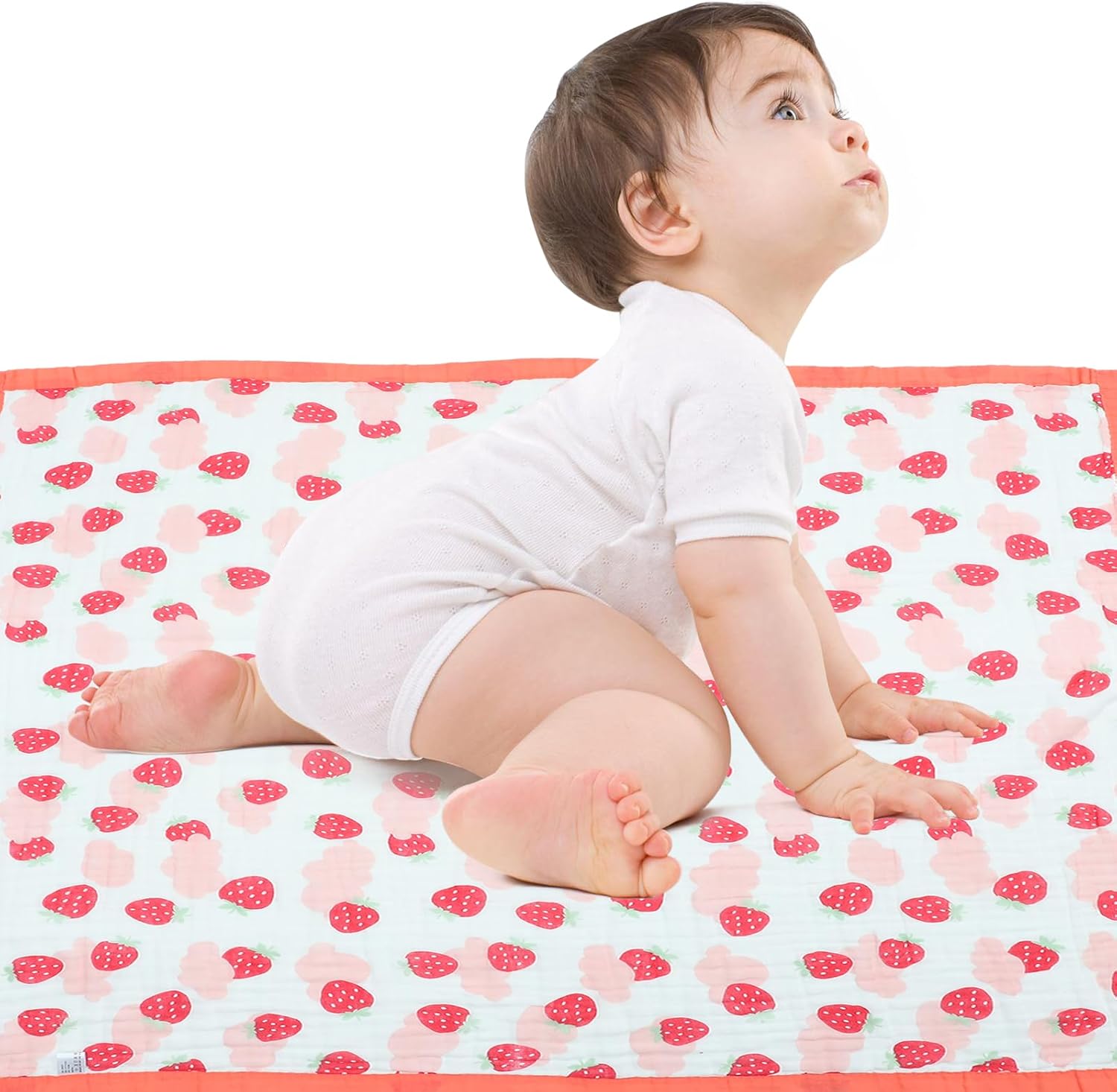 Baby Muslin Swaddle Blanket Red Strawberry Pattern 110x110cm